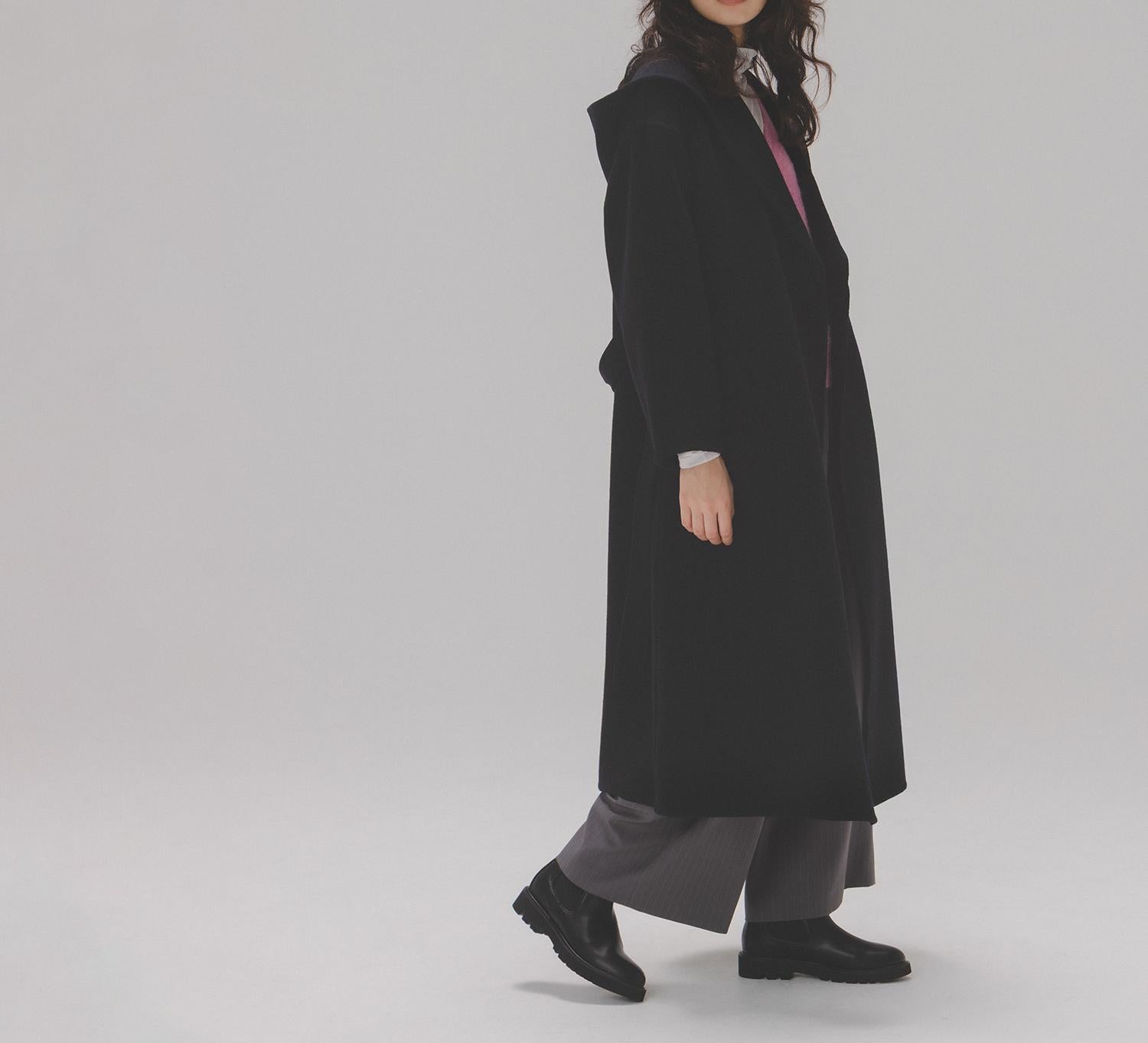 フーデッドロングコート ネイビー