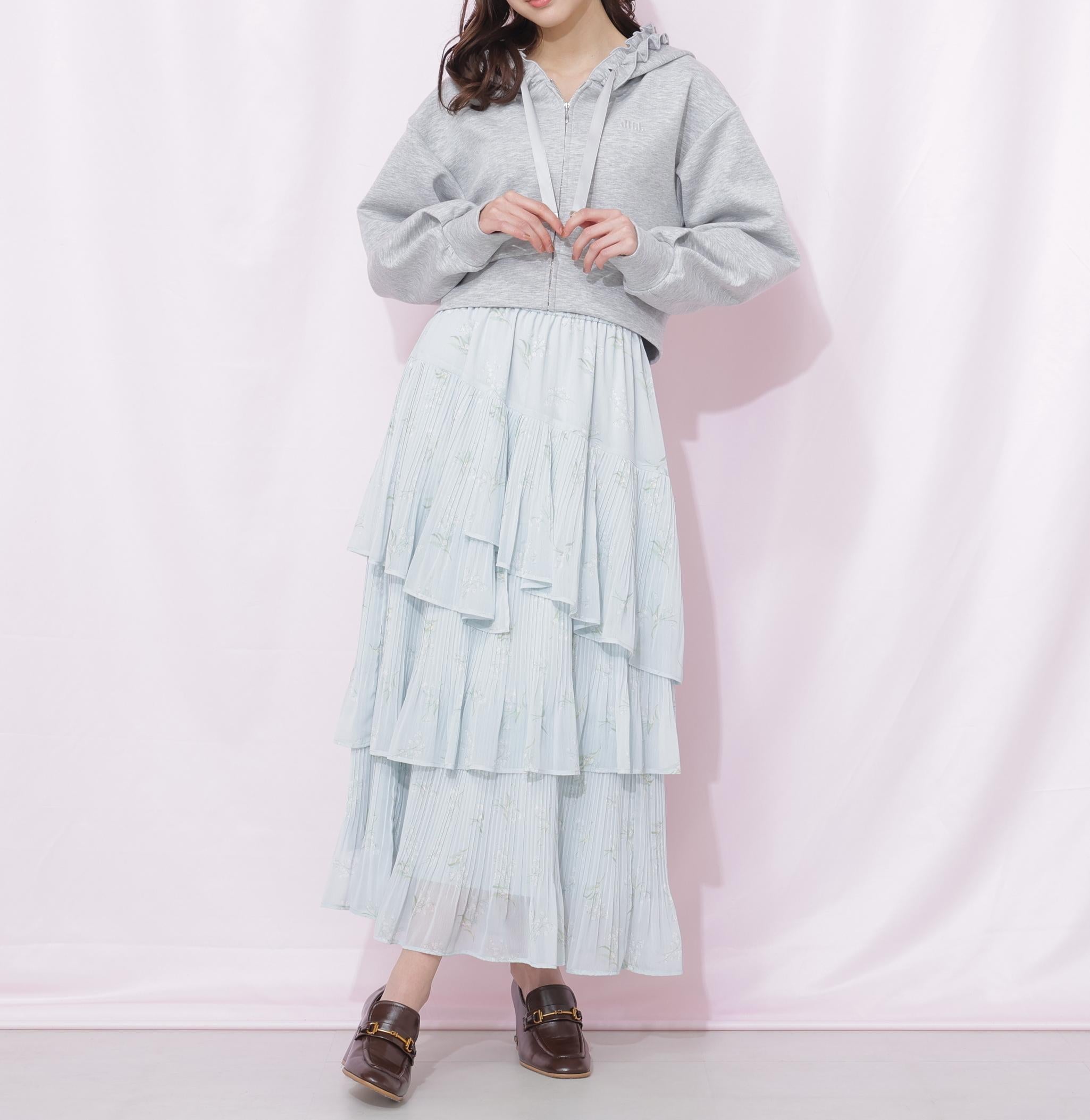 ダイバーセットアップ フリルパーカー グレー