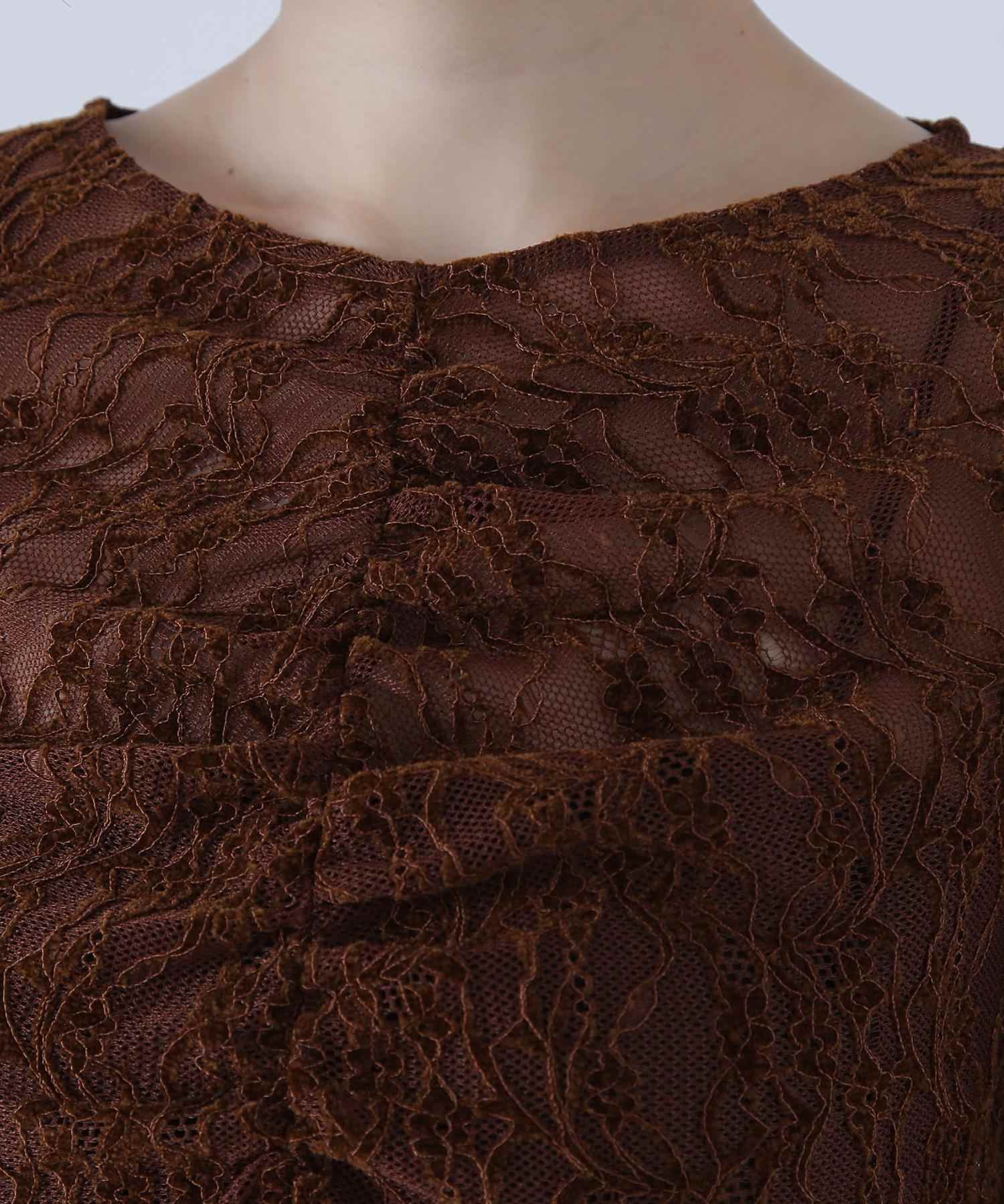 起毛レースフレアカフストップス ブラウン