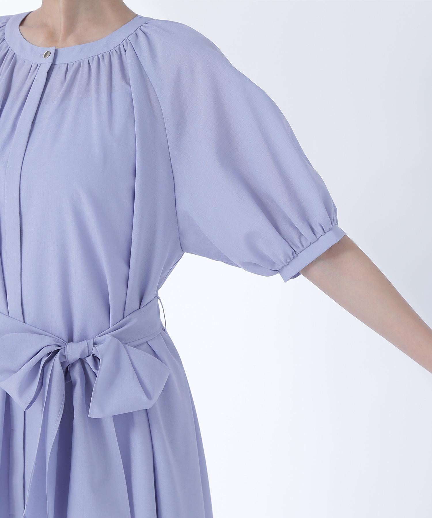 シアーベルテッドギャザーワンピース ブルー