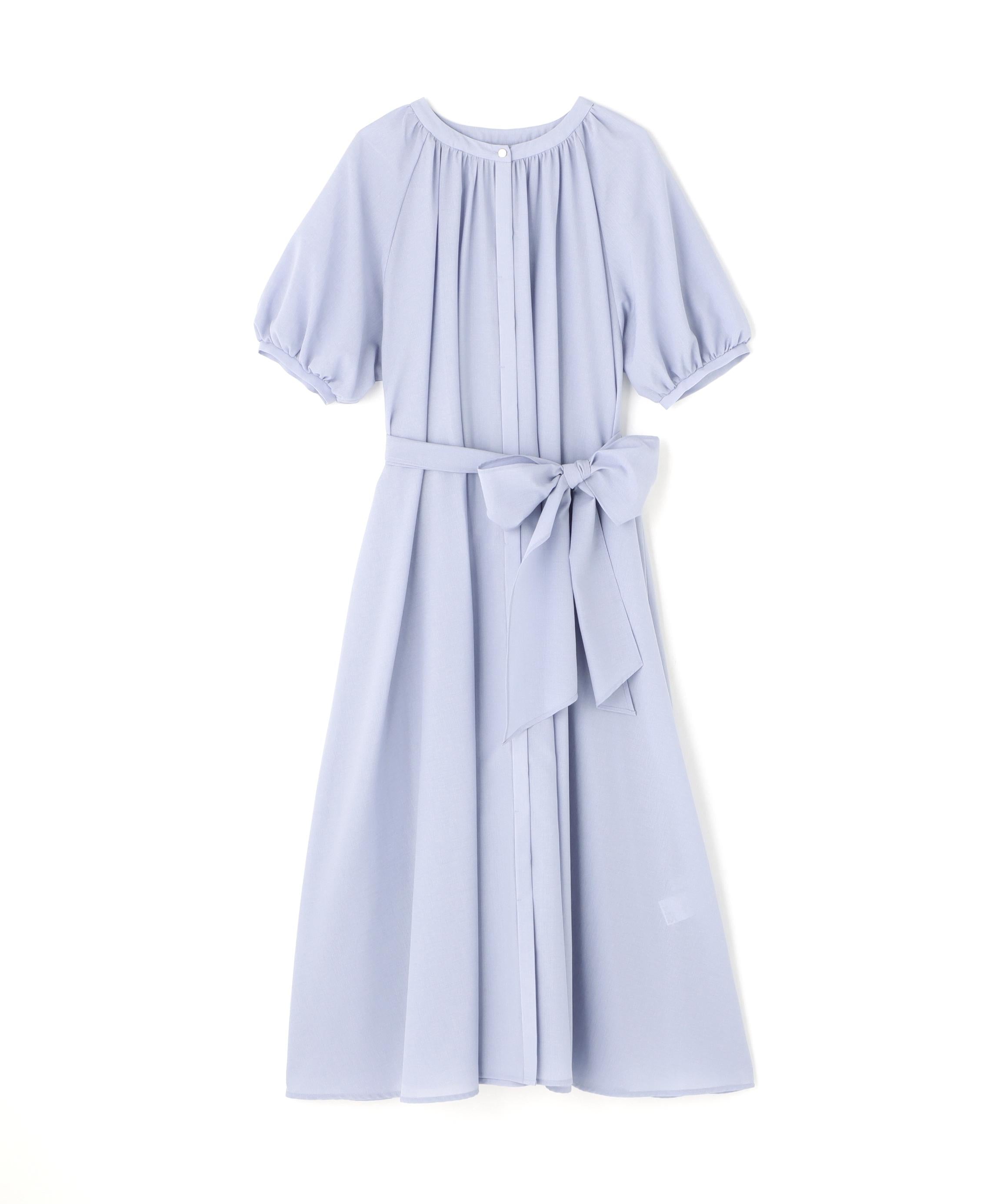 シアーベルテッドギャザーワンピース ブルー