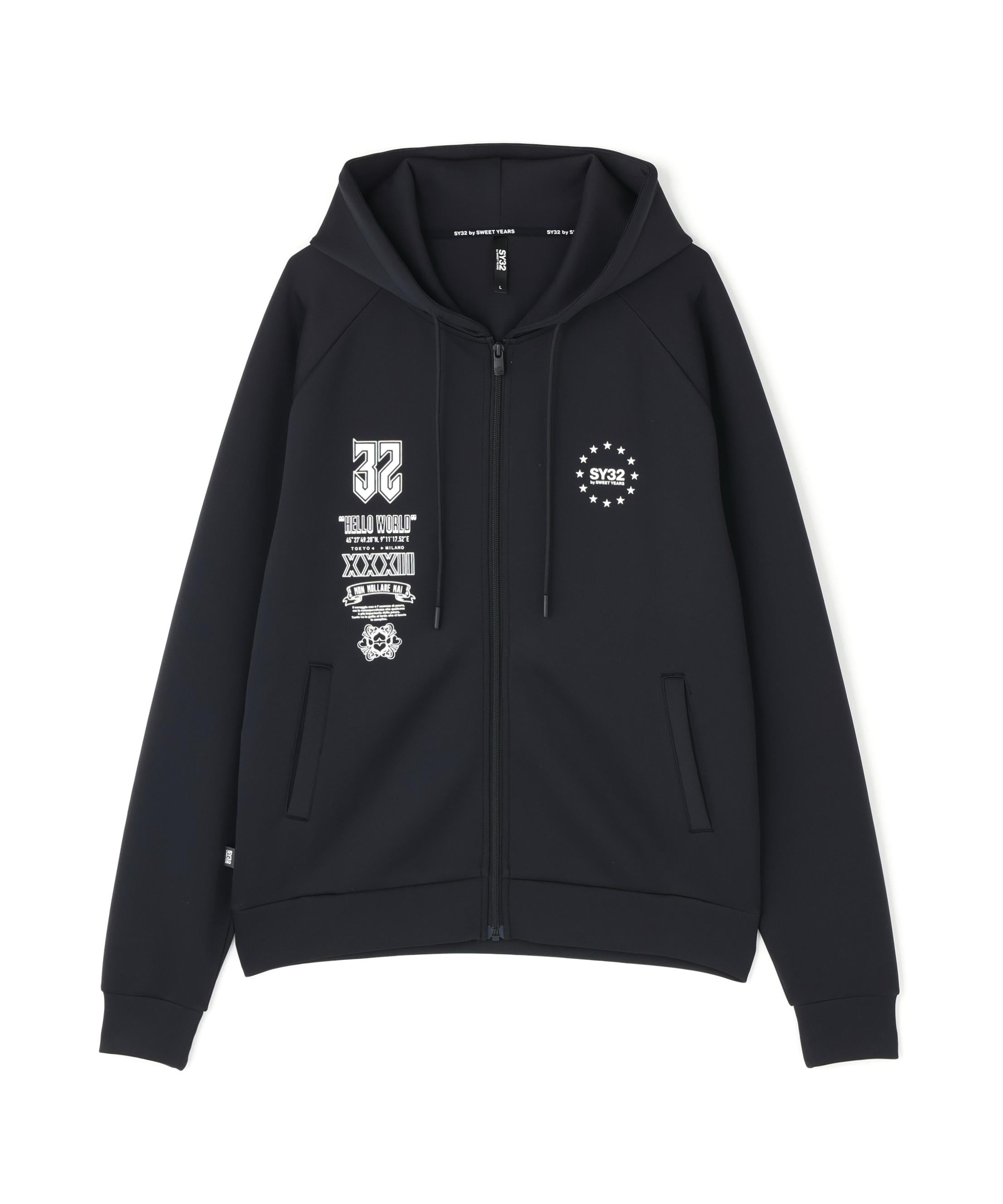 SY32 by SWEET YEARS /エスワイサーティトゥ バイ スィートイヤーズ/DOUBLE KNIT MULTI LOGO ZIP ブラック