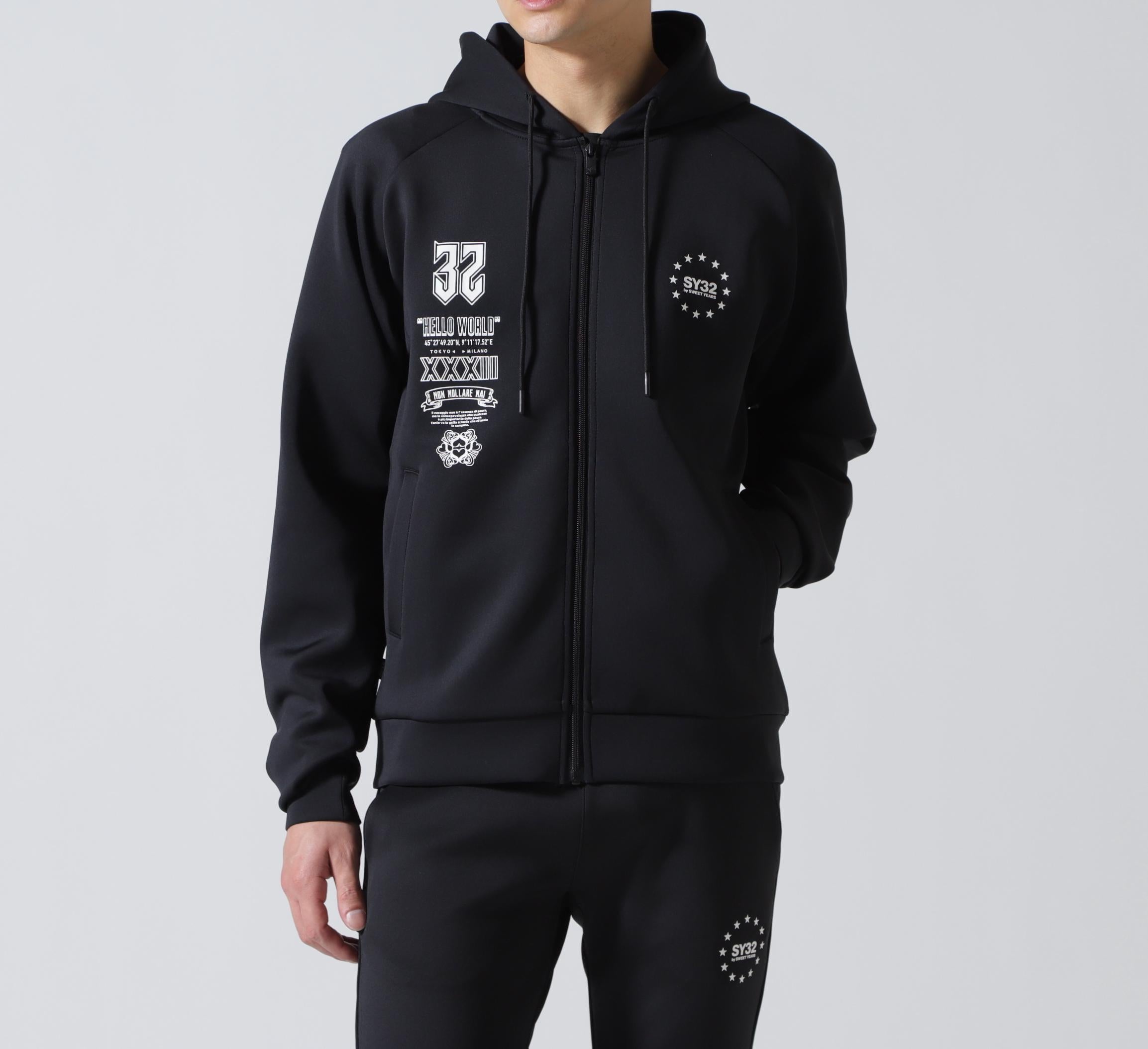 SY32 by SWEET YEARS /エスワイサーティトゥ バイ スィートイヤーズ/DOUBLE KNIT MULTI LOGO ZIP ブラック