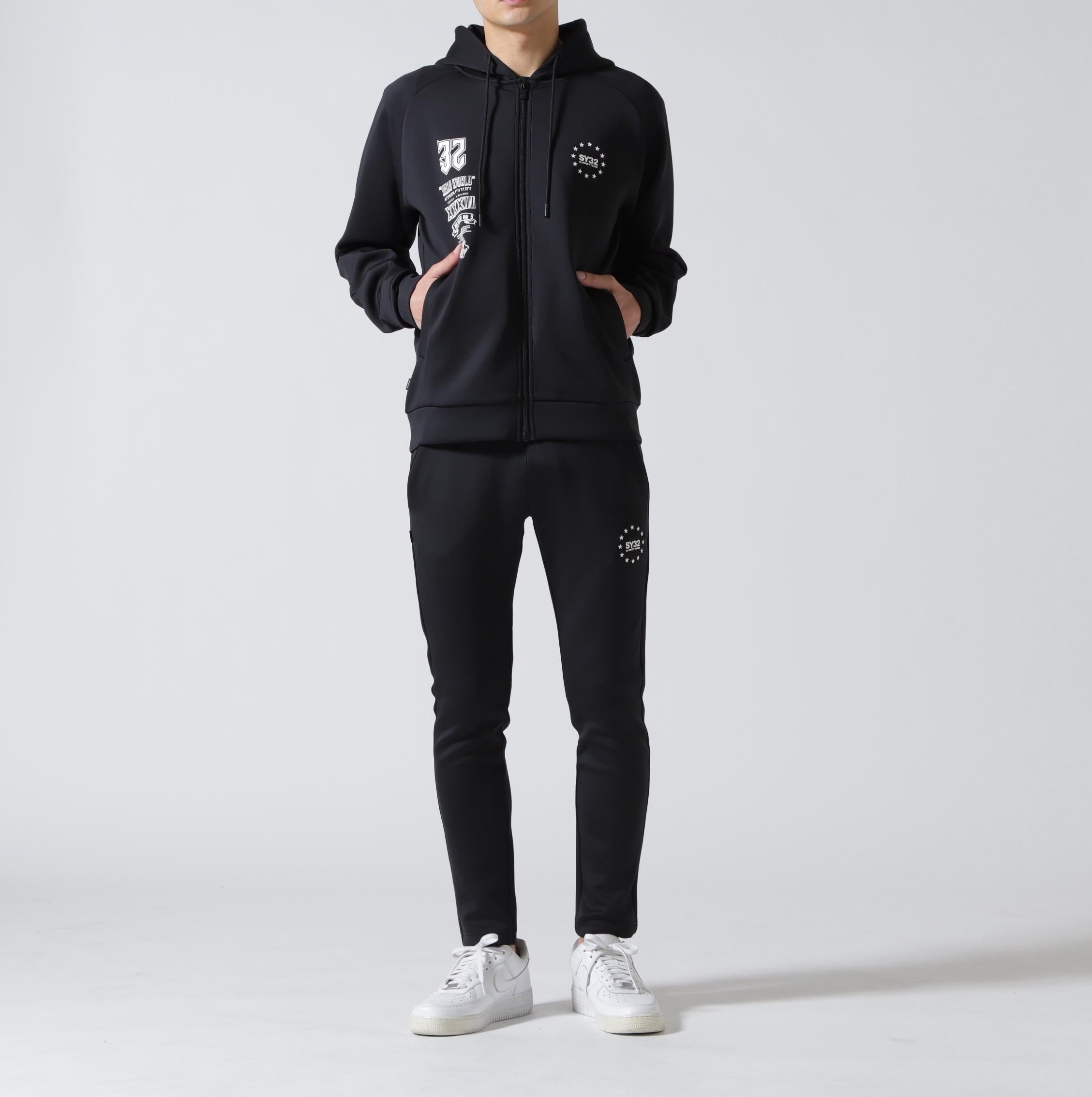 SY32 by SWEET YEARS /エスワイサーティトゥ バイ スィートイヤーズ/DOUBLE KNIT MULTI LOGO ZIP ブラック