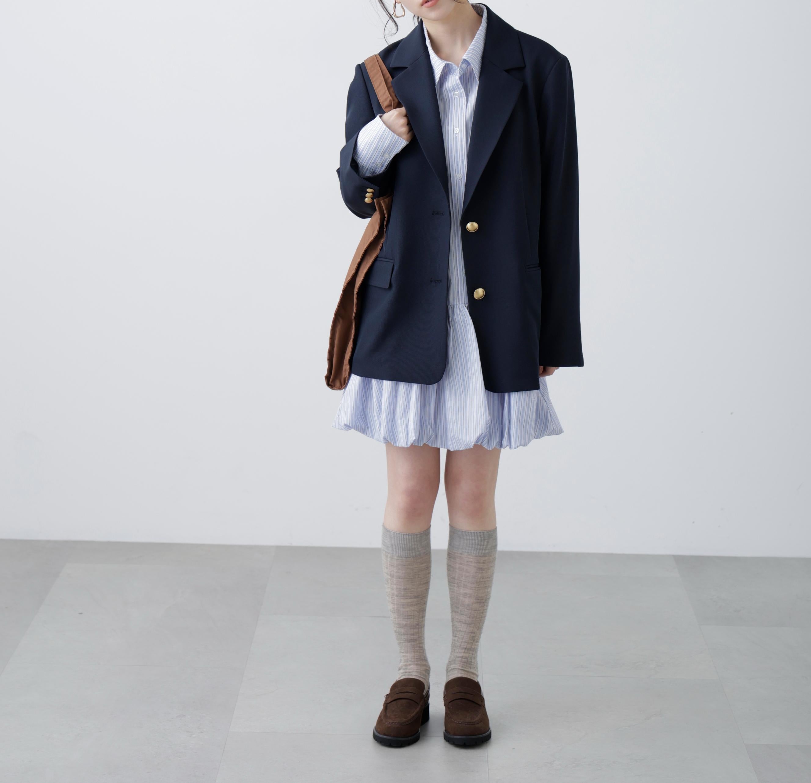 バルーンシャツミニワンピース ブルーストライプ1