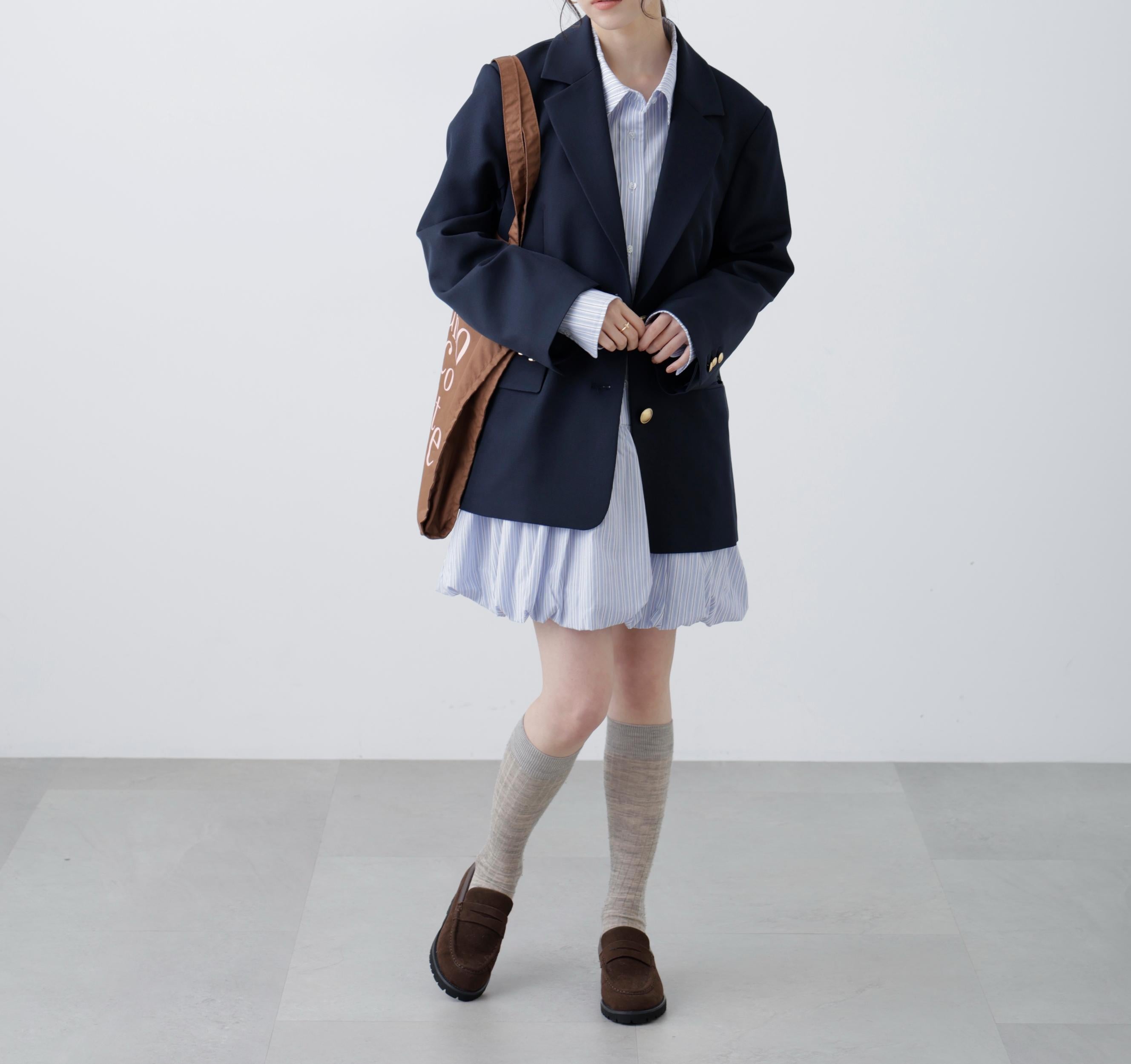 バルーンシャツミニワンピース ブルーストライプ1