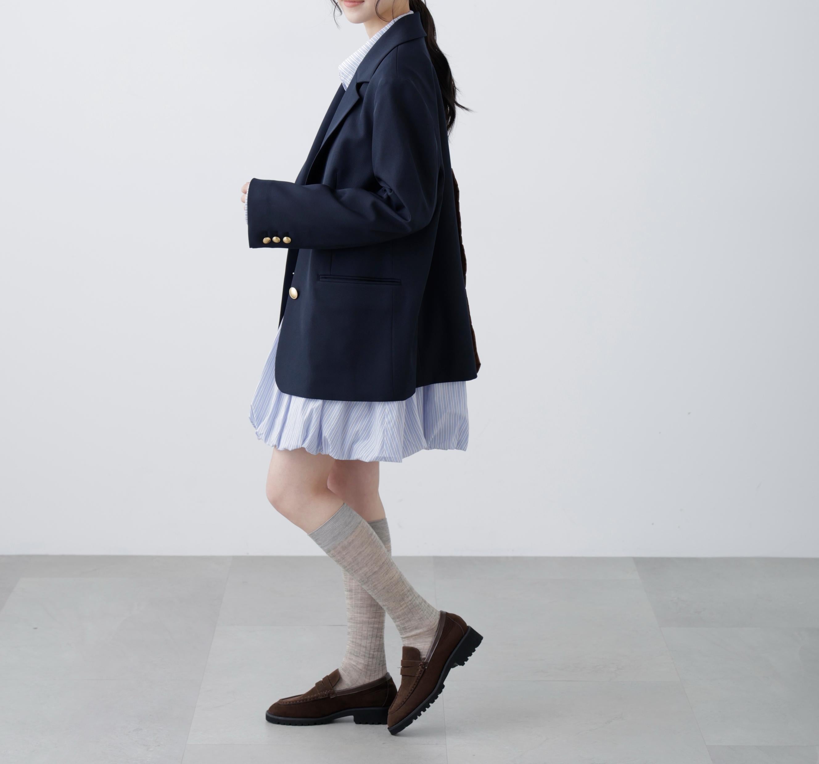 バルーンシャツミニワンピース ブルーストライプ1