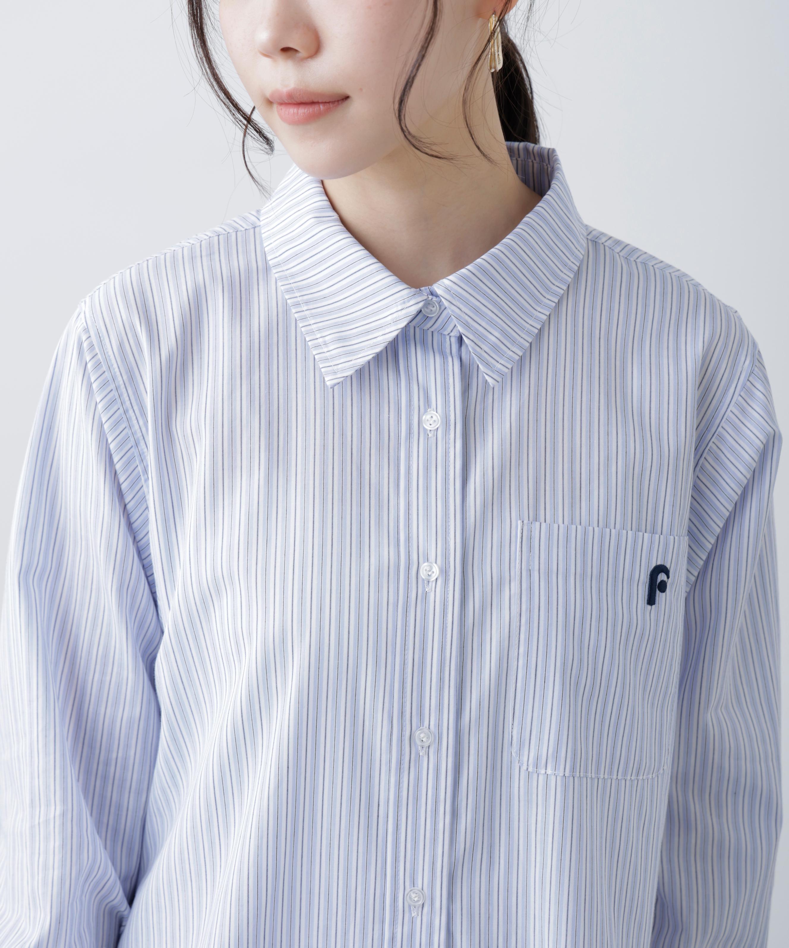 バルーンシャツミニワンピース ブルーストライプ1