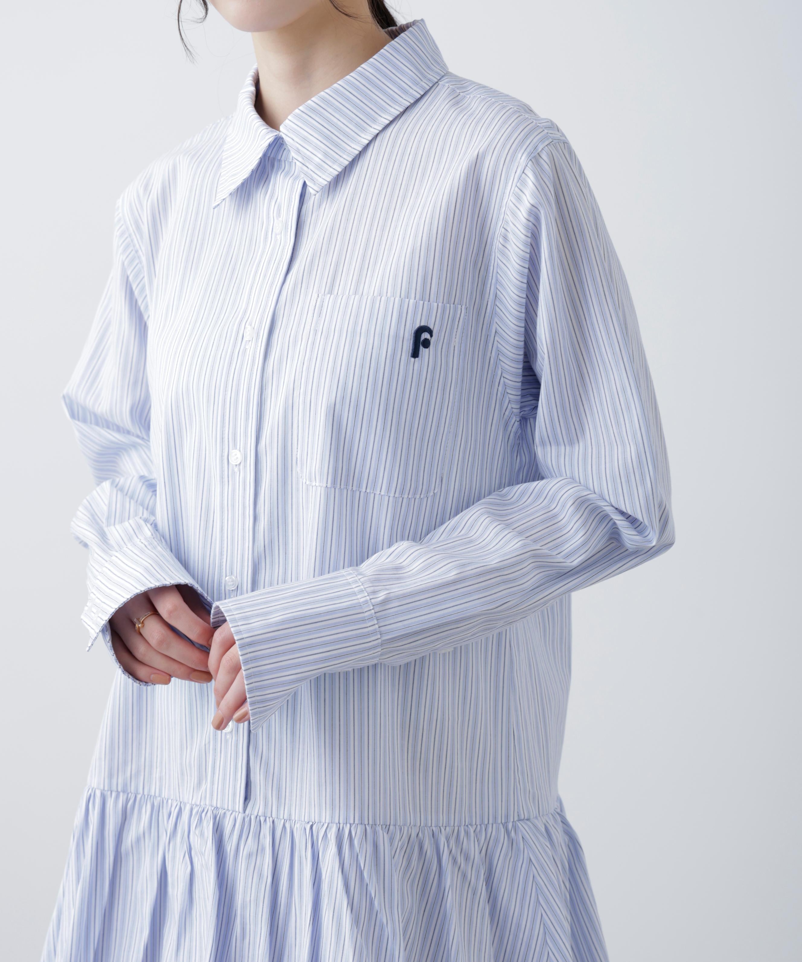 バルーンシャツミニワンピース ブルーストライプ1