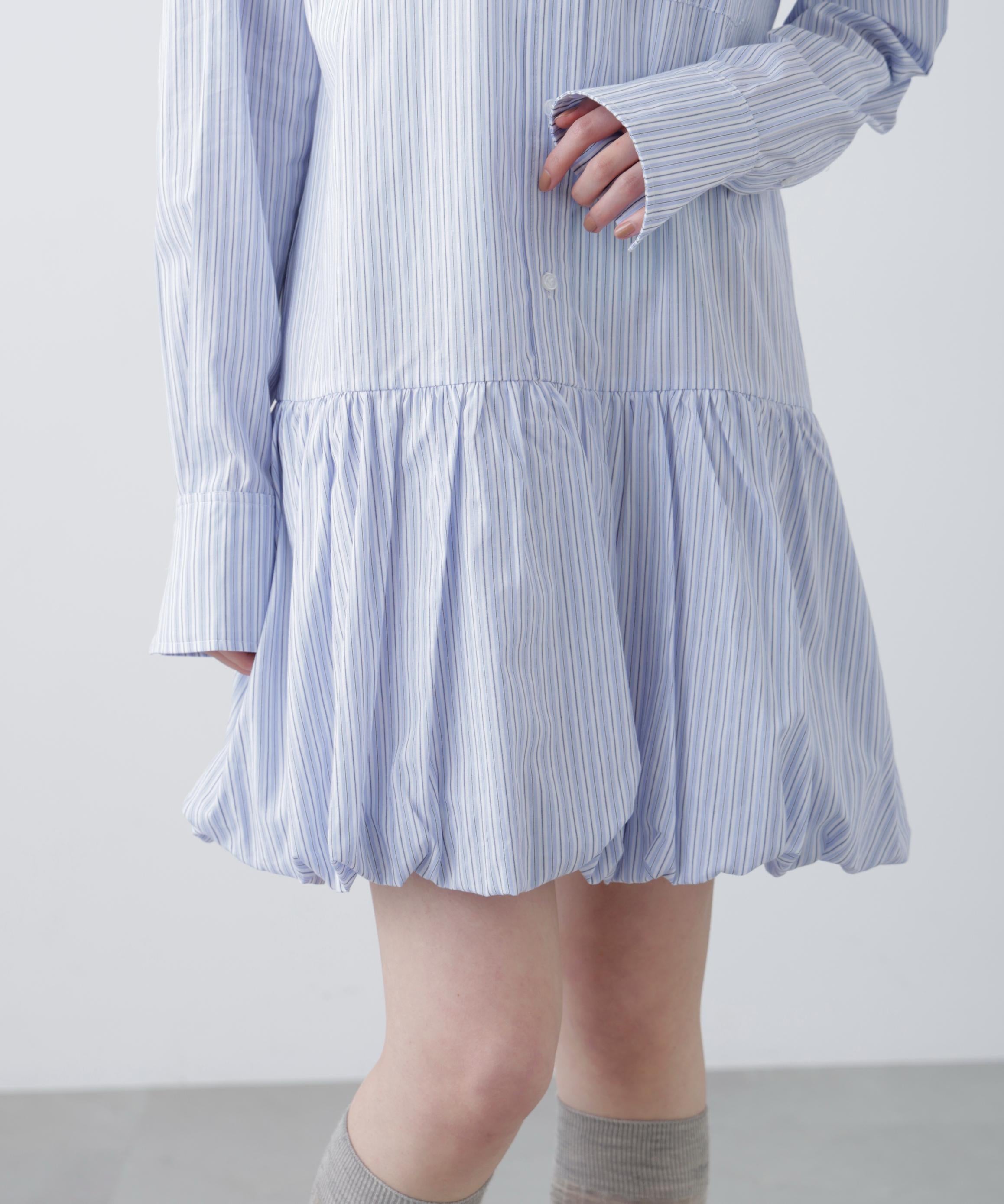 バルーンシャツミニワンピース ブルーストライプ1