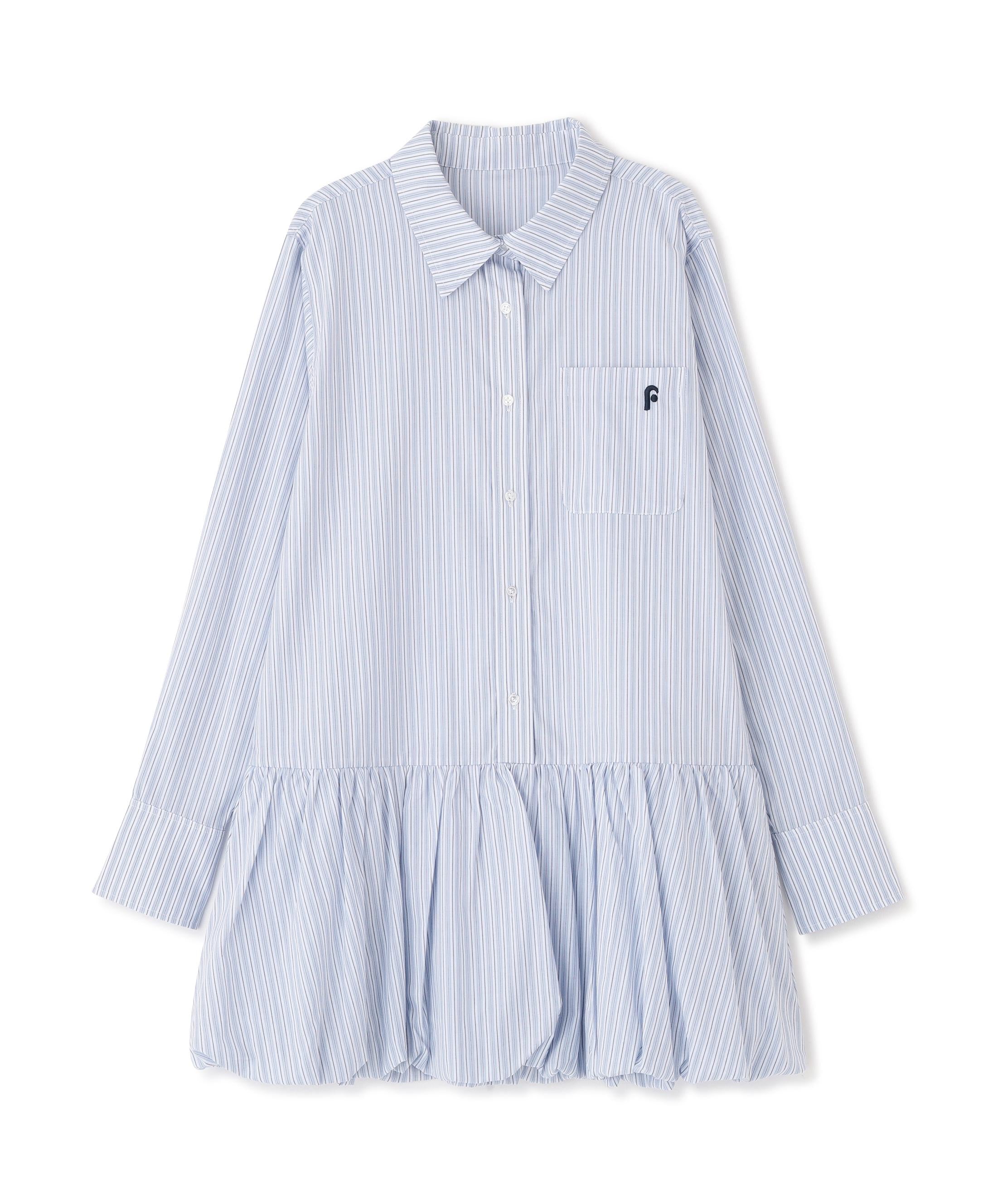 バルーンシャツミニワンピース ブルーストライプ1