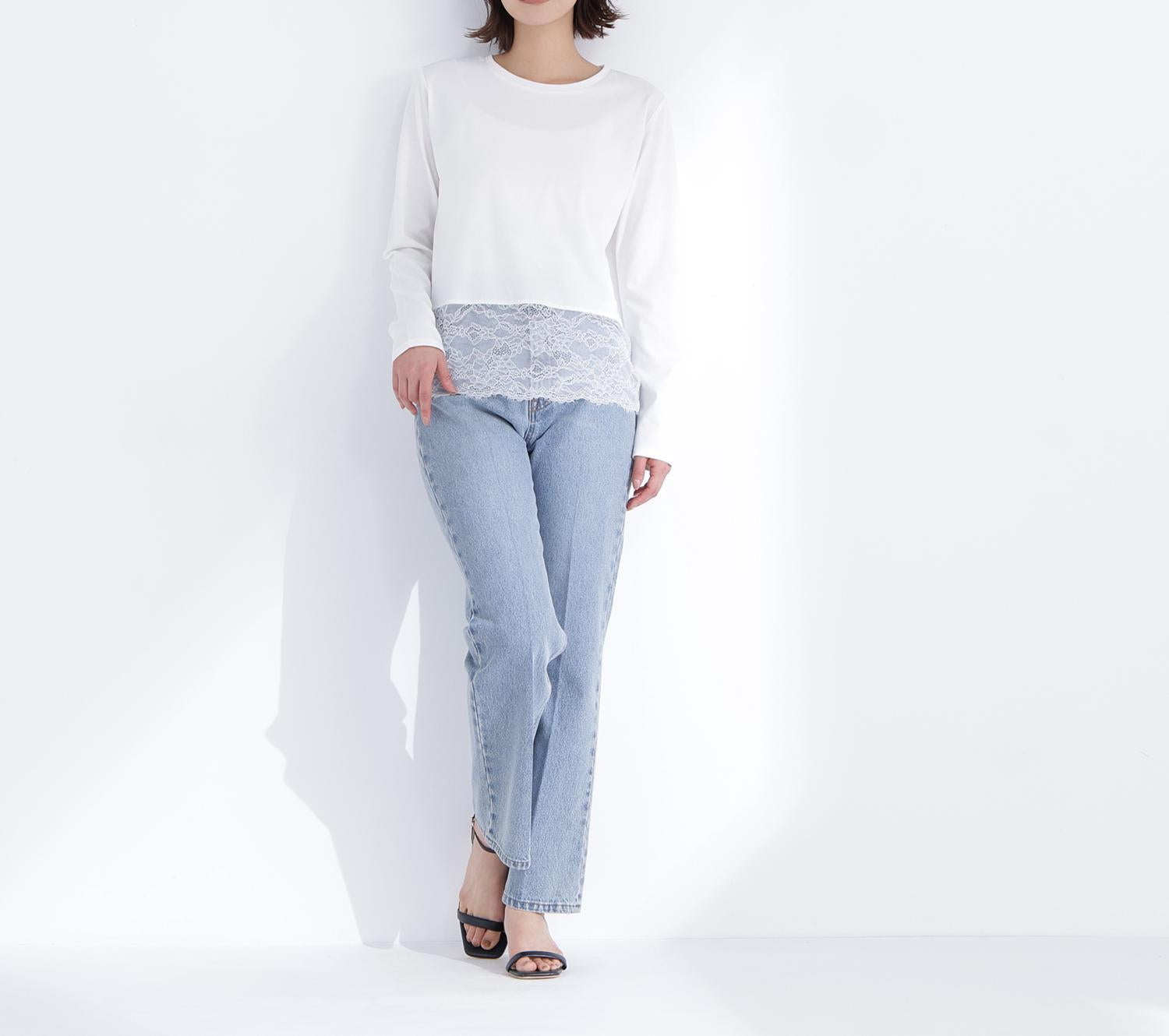 レースドッキングカットソー オフホワイト1