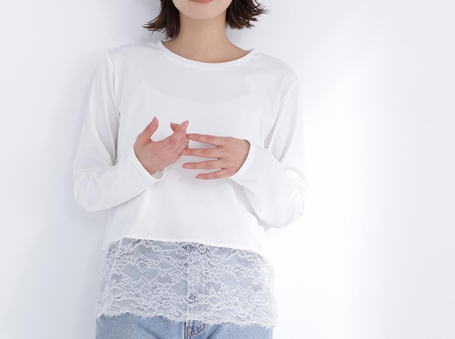 レースドッキングカットソー オフホワイト1