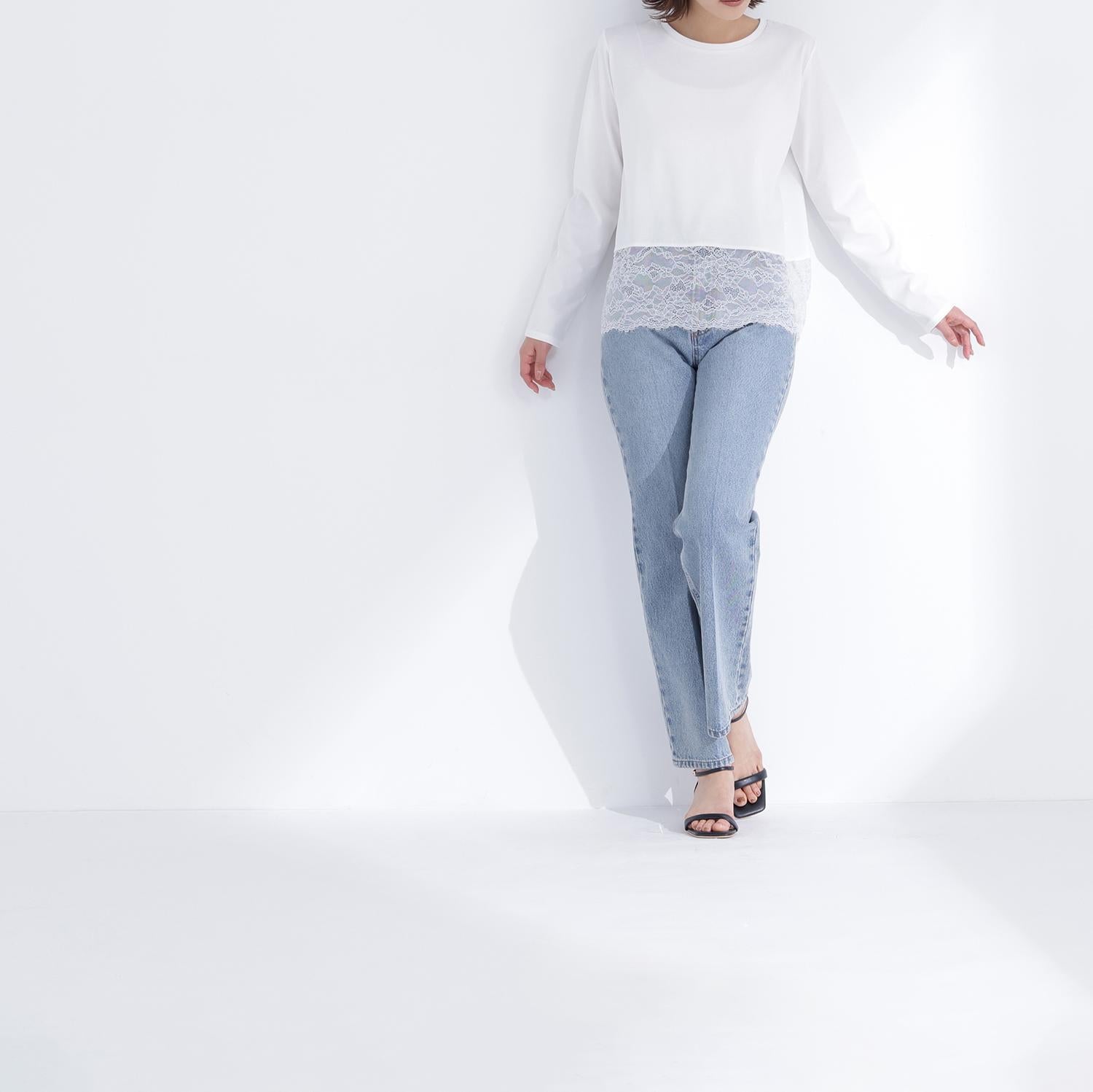 レースドッキングカットソー オフホワイト1