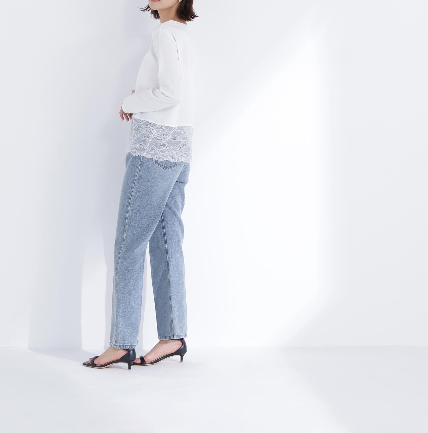 レースドッキングカットソー オフホワイト1