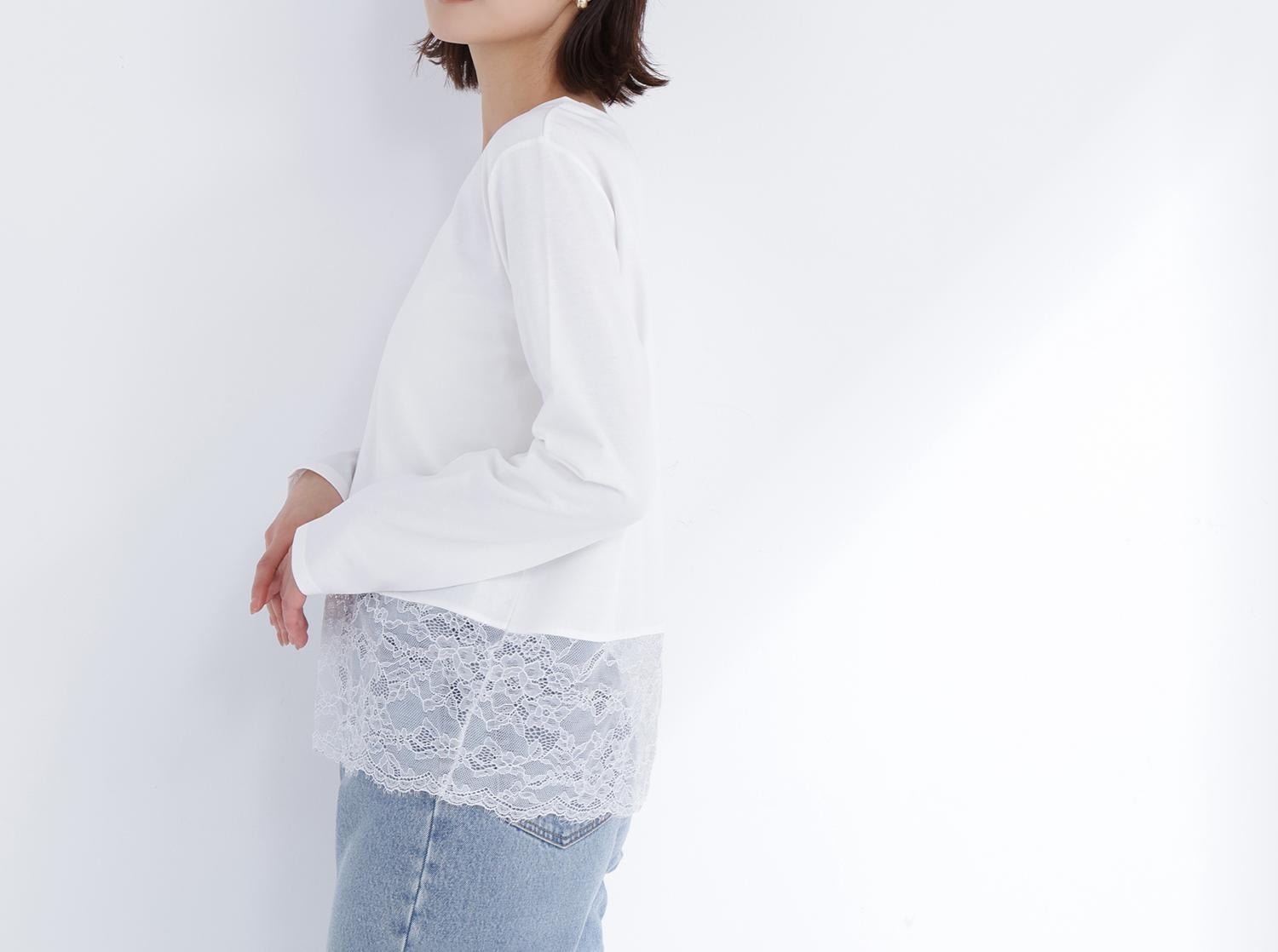 レースドッキングカットソー オフホワイト1