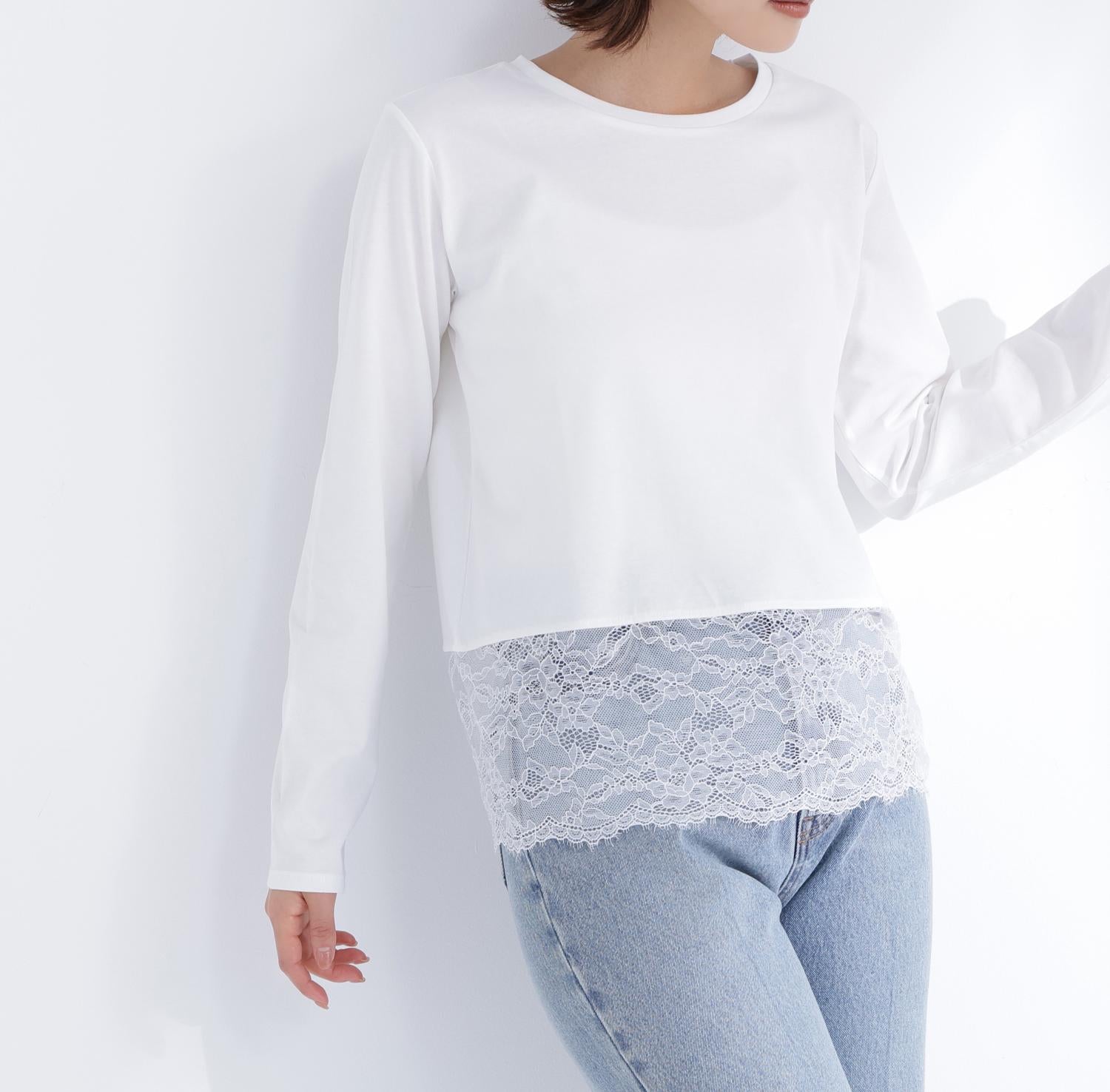 レースドッキングカットソー オフホワイト1