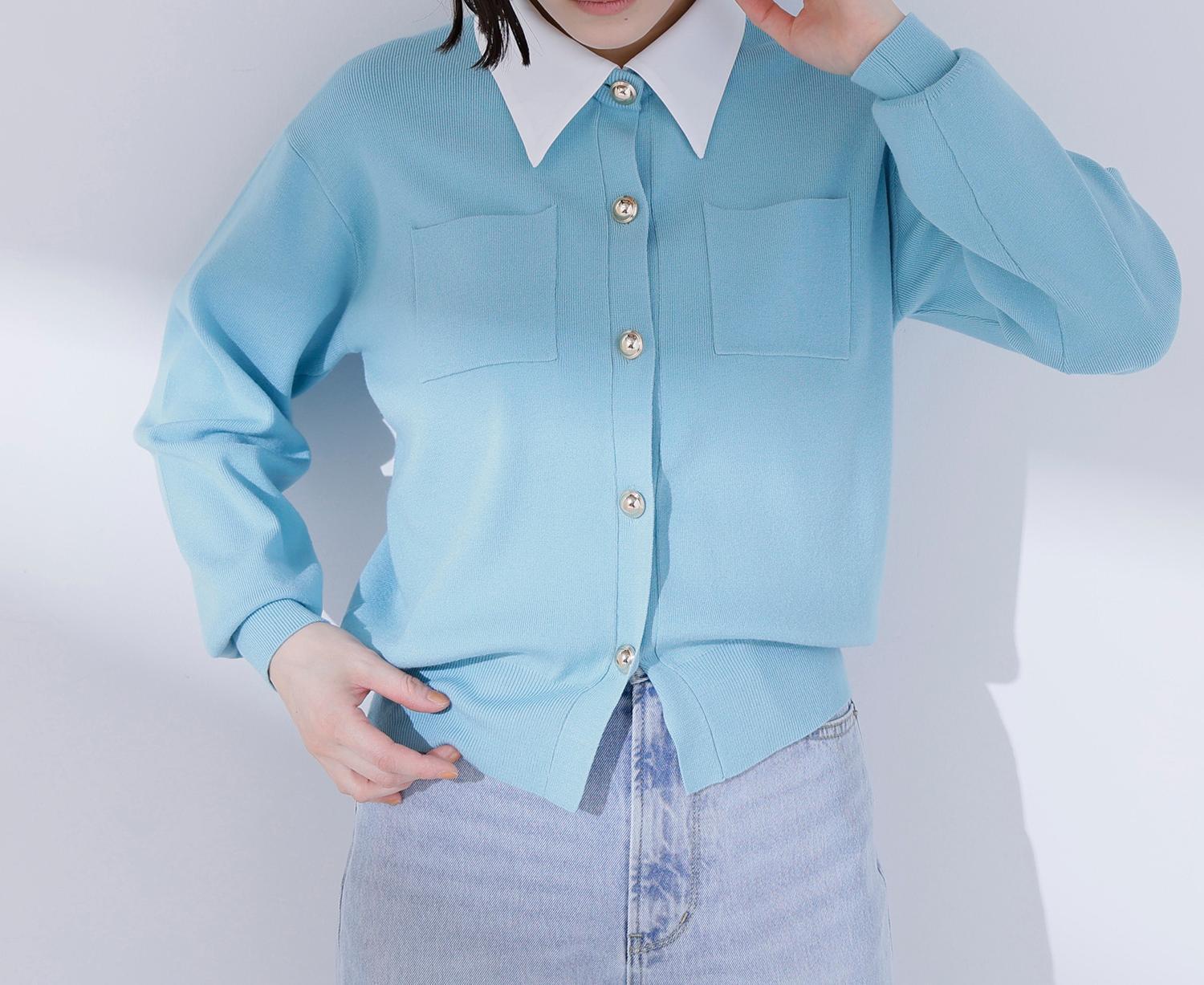 2wayカラーニットカーディガン ライトブルー