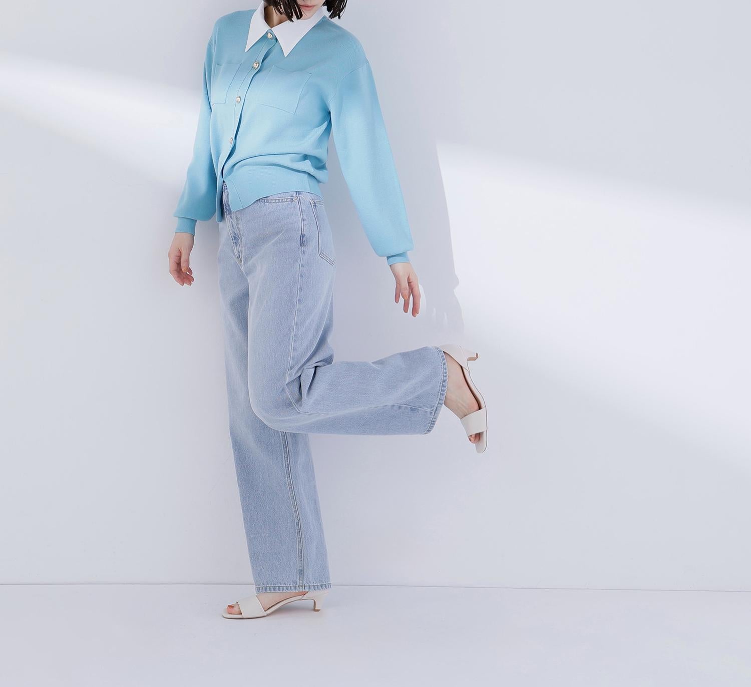 2wayカラーニットカーディガン ライトブルー