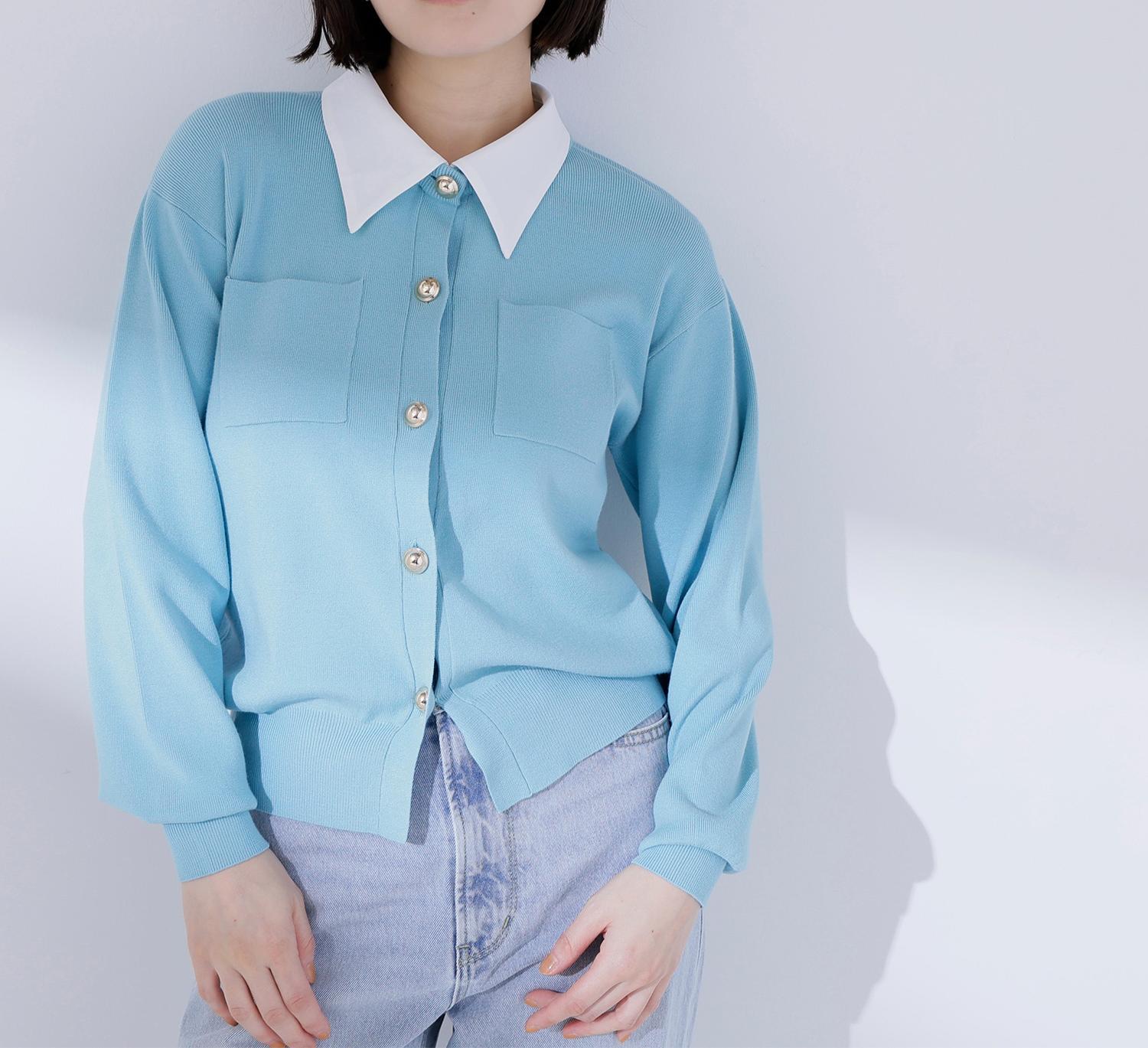 2wayカラーニットカーディガン ライトブルー