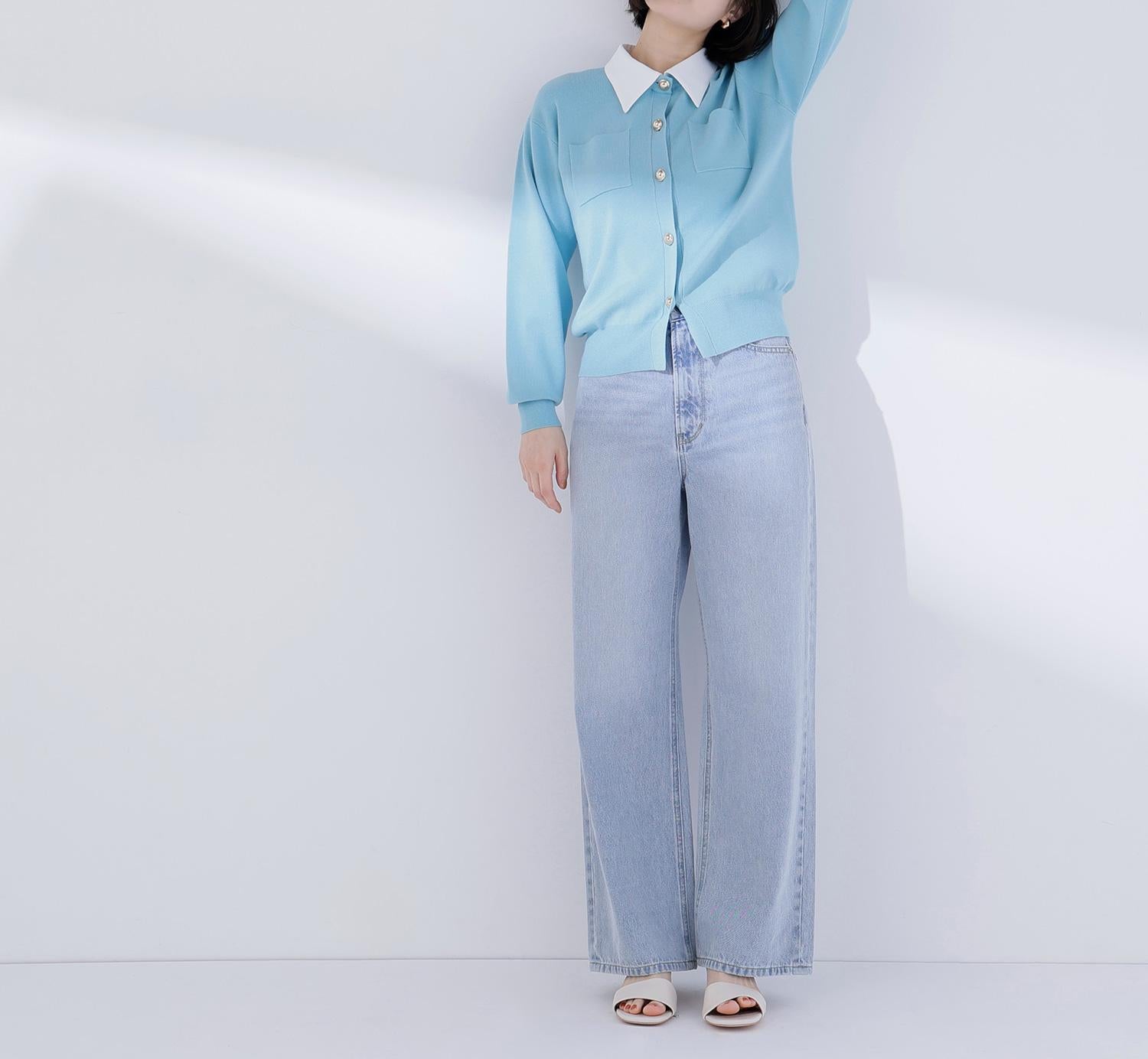 2wayカラーニットカーディガン ライトブルー