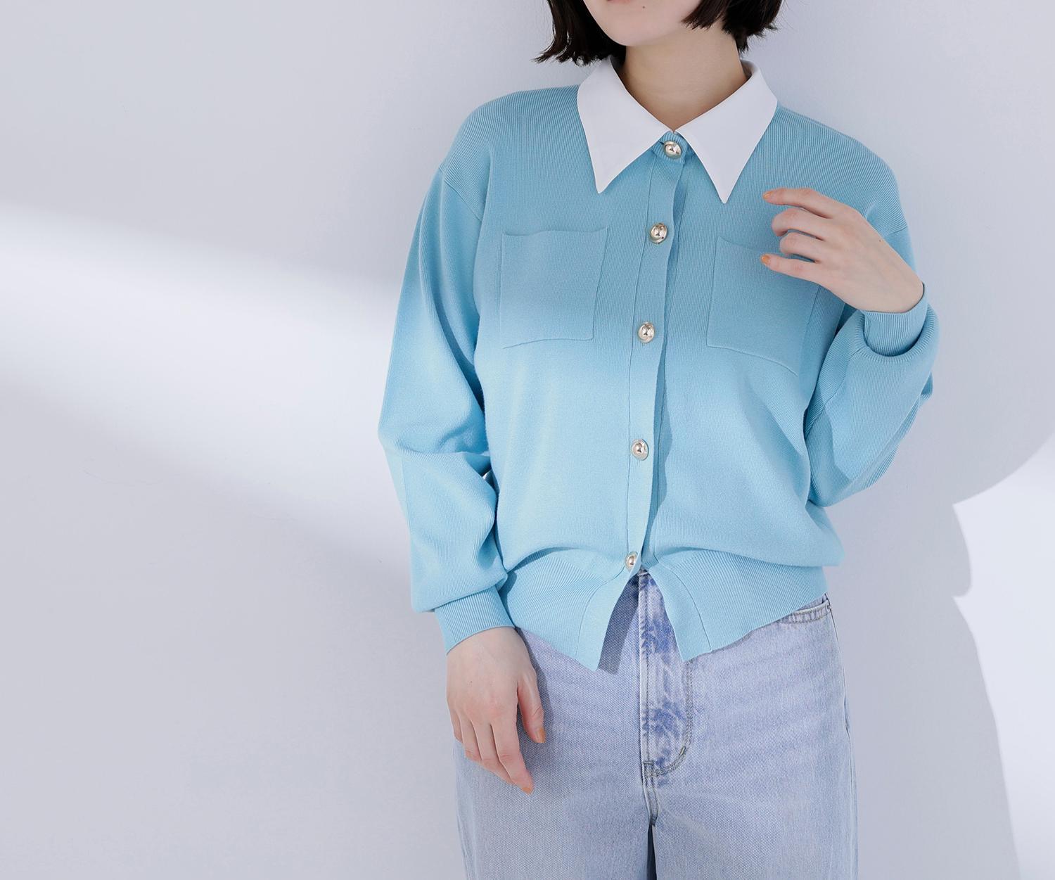 2wayカラーニットカーディガン ライトブルー