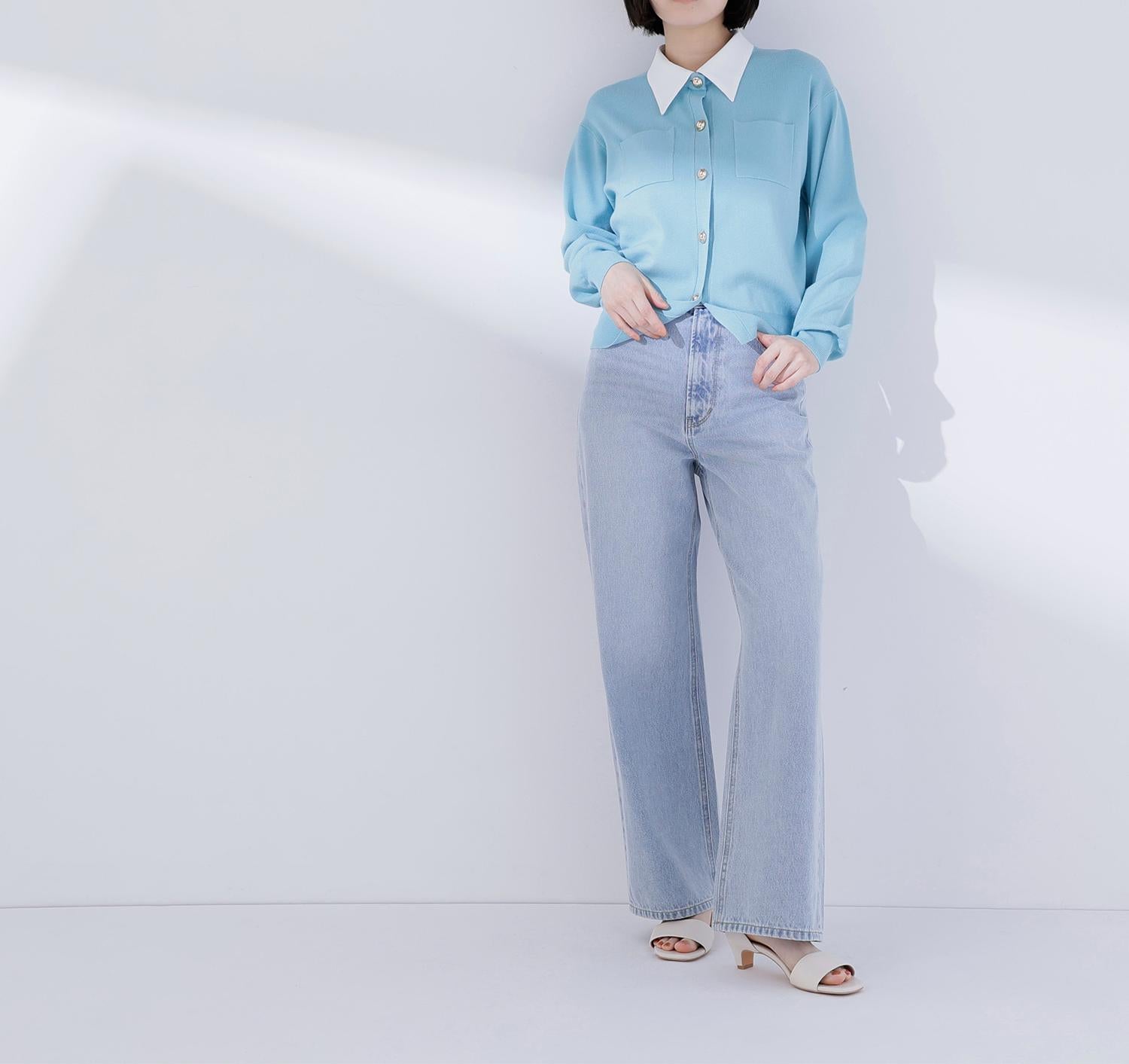 2wayカラーニットカーディガン ライトブルー