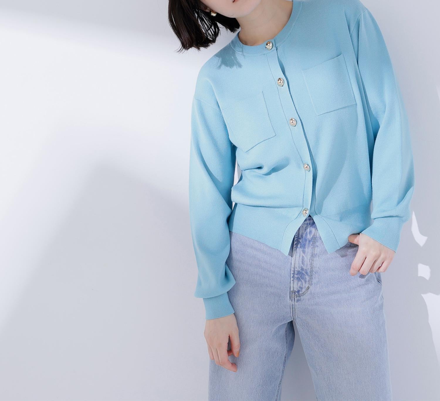 2wayカラーニットカーディガン ライトブルー