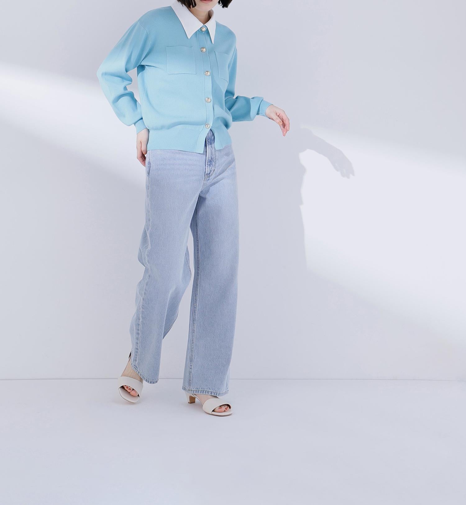 2wayカラーニットカーディガン ライトブルー