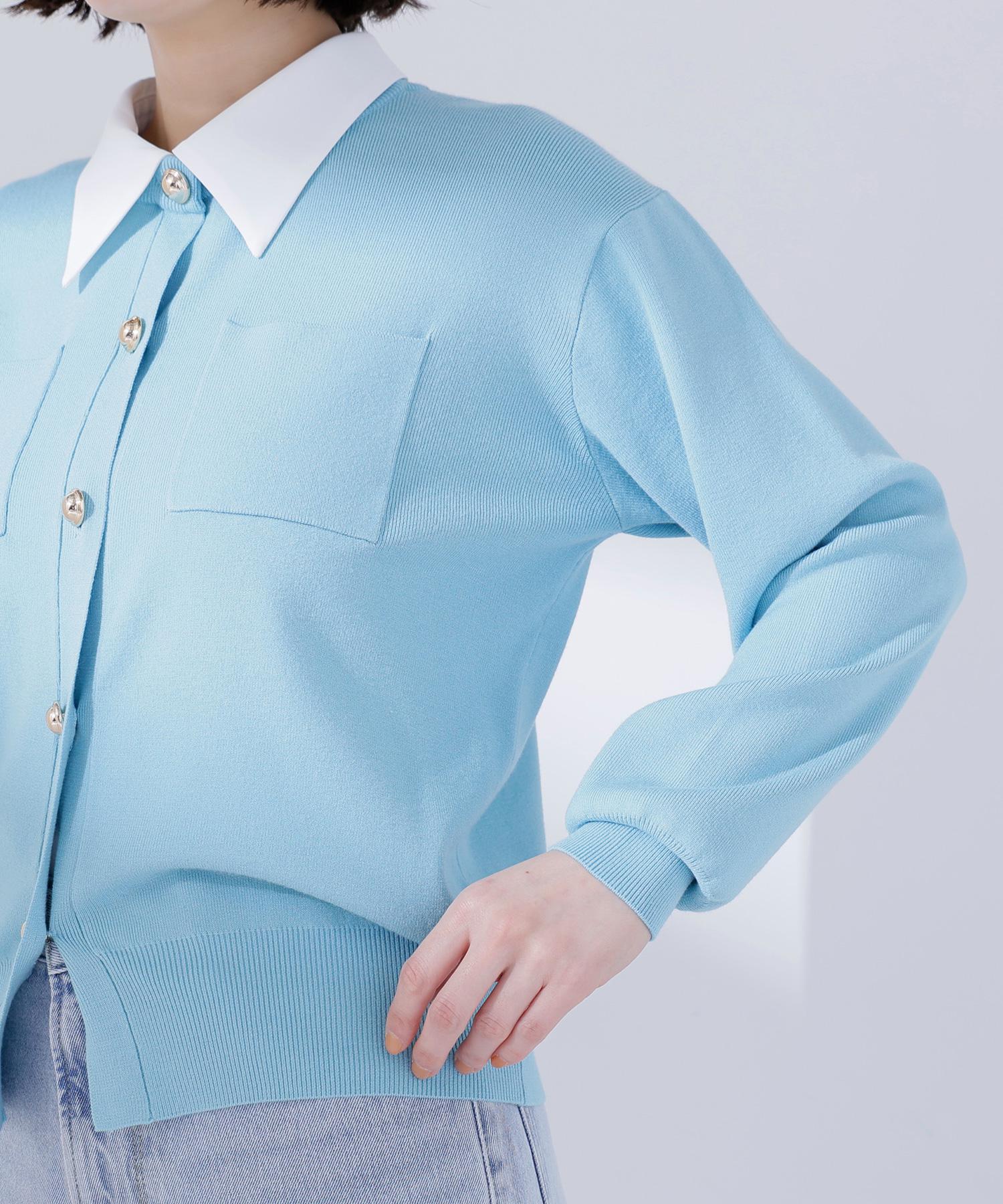 2wayカラーニットカーディガン ライトブルー