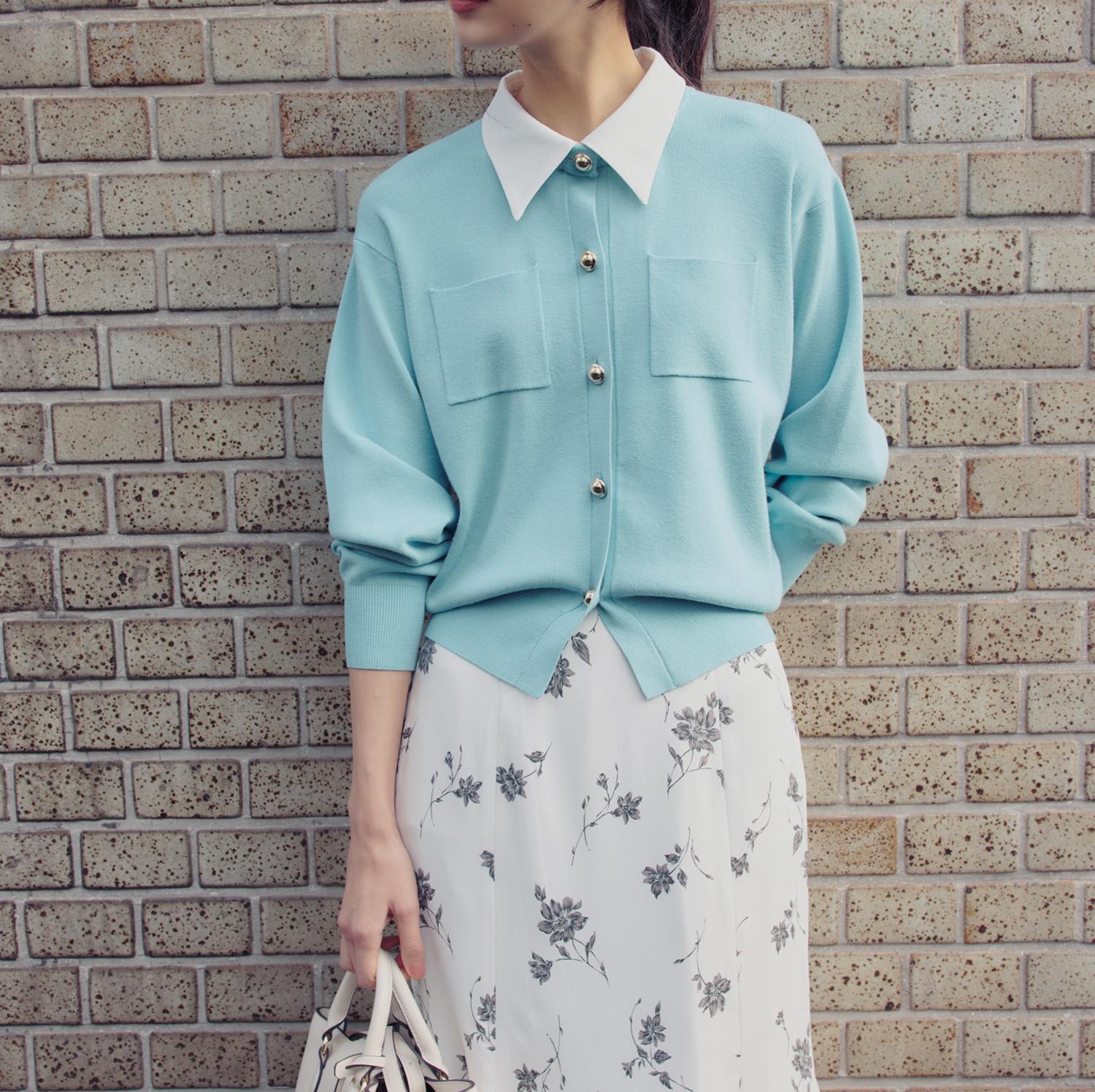 2wayカラーニットカーディガン ライトブルー