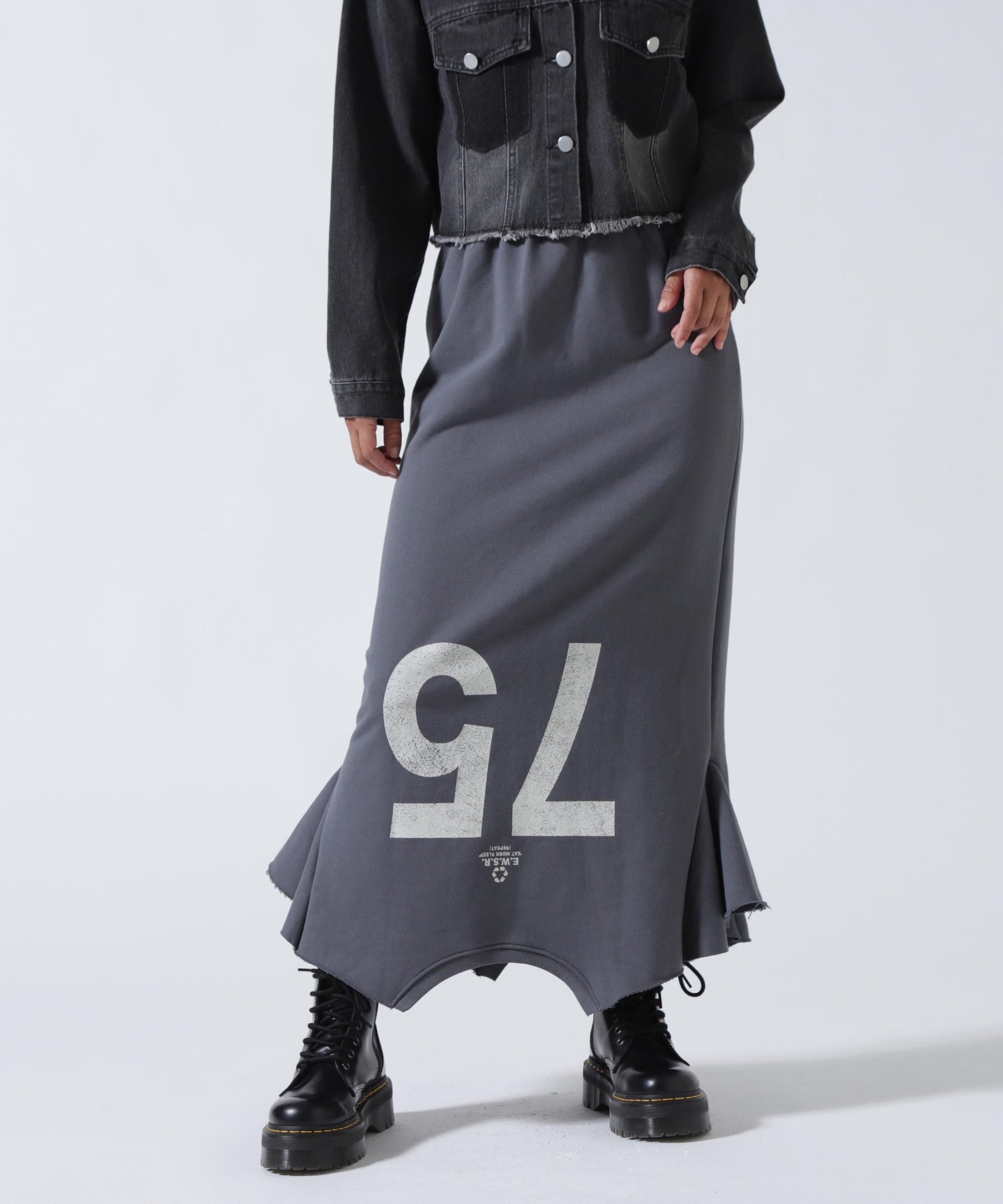 MITSUKI/ミツキ/ロゴ入りリメイク風スカート グレー