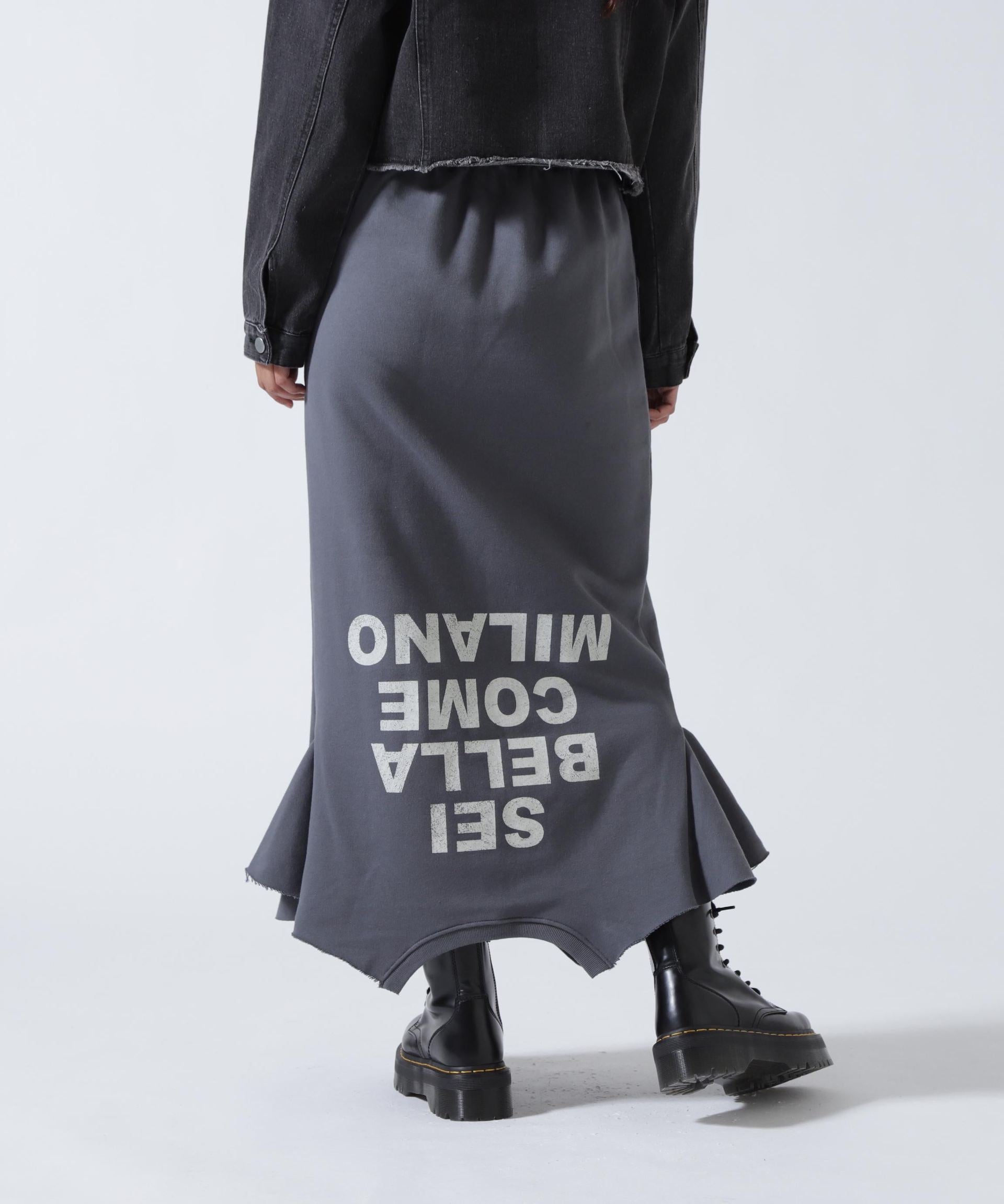 MITSUKI/ミツキ/ロゴ入りリメイク風スカート グレー