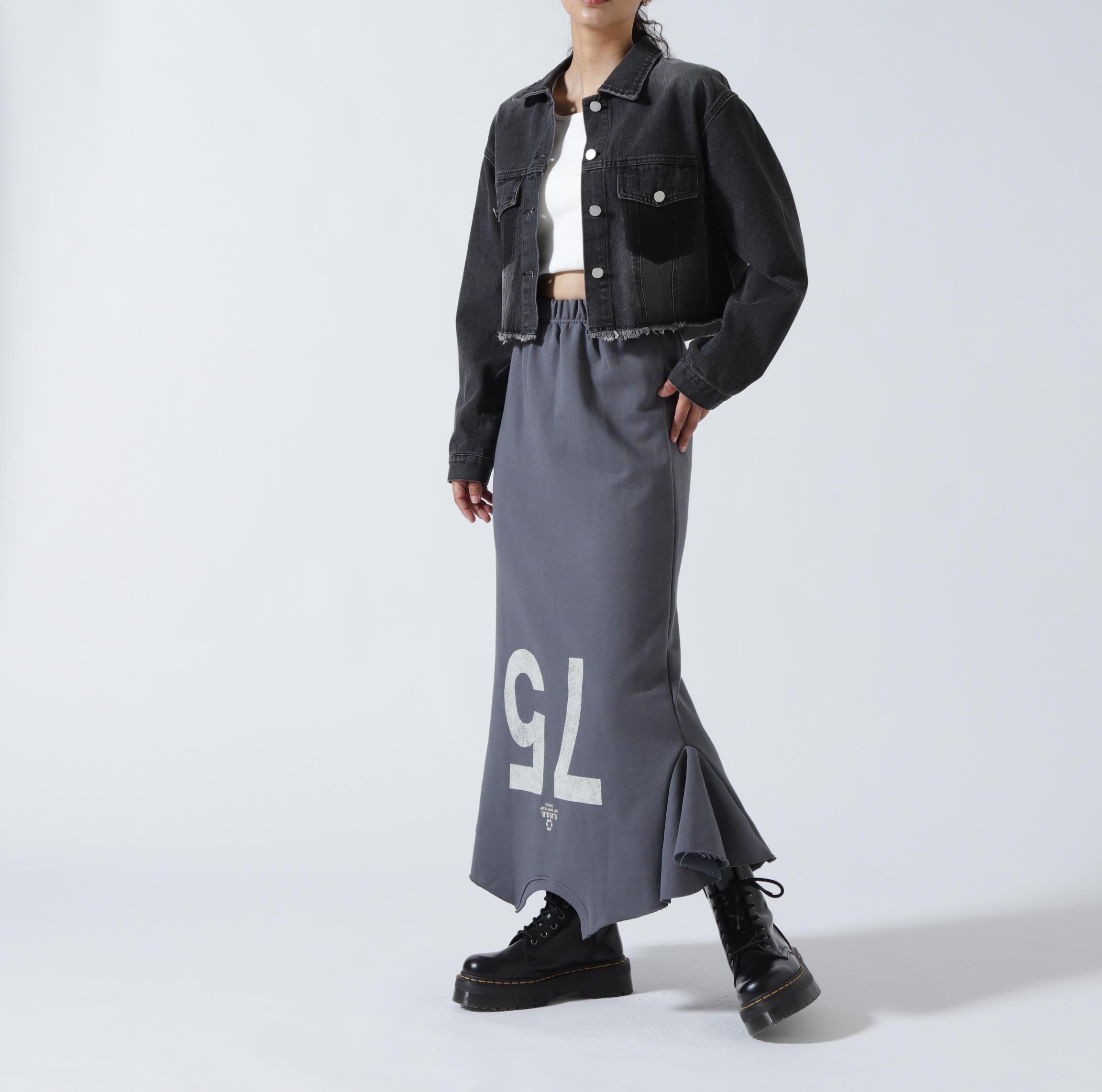 MITSUKI/ミツキ/ロゴ入りリメイク風スカート グレー