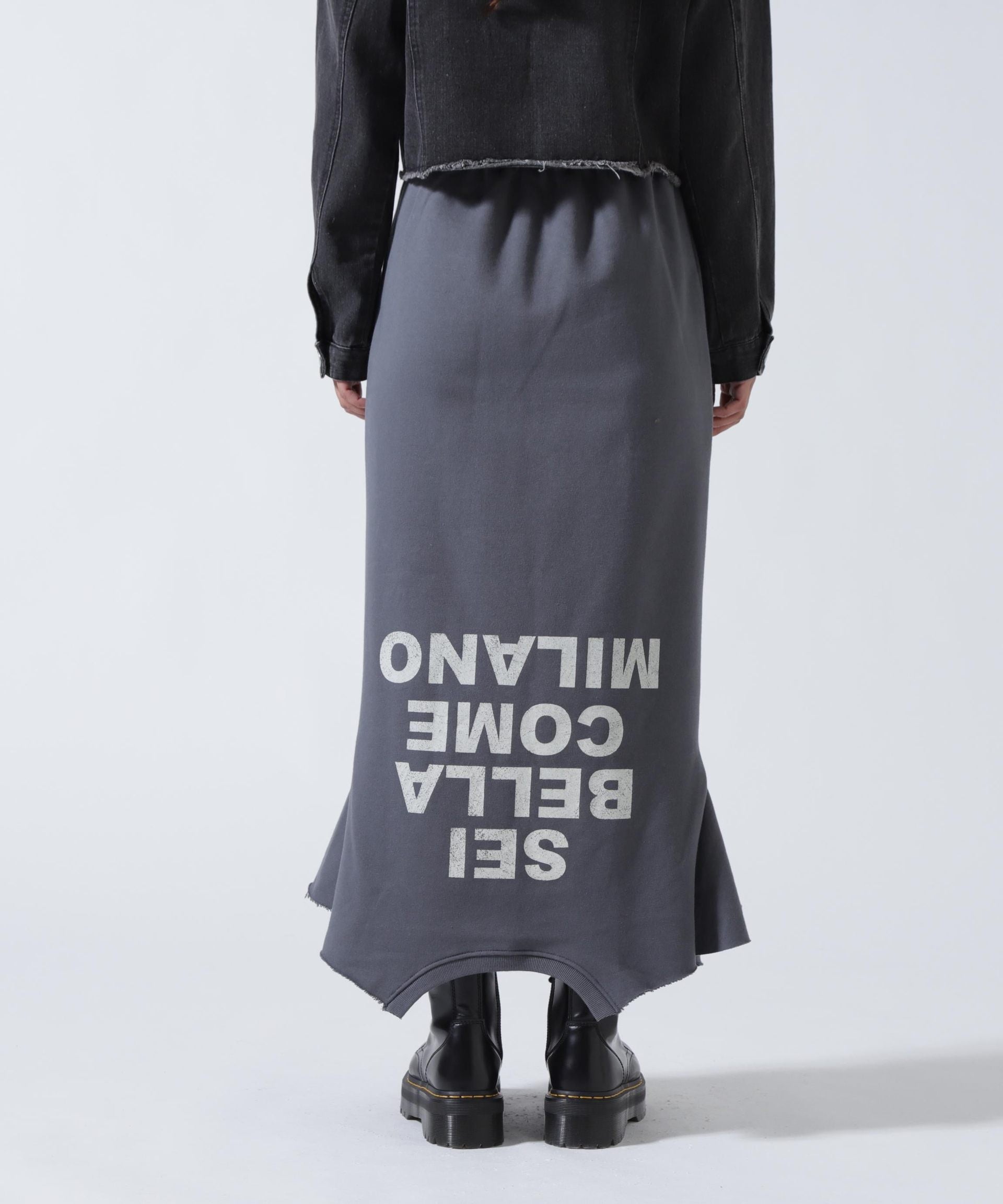 MITSUKI/ミツキ/ロゴ入りリメイク風スカート グレー