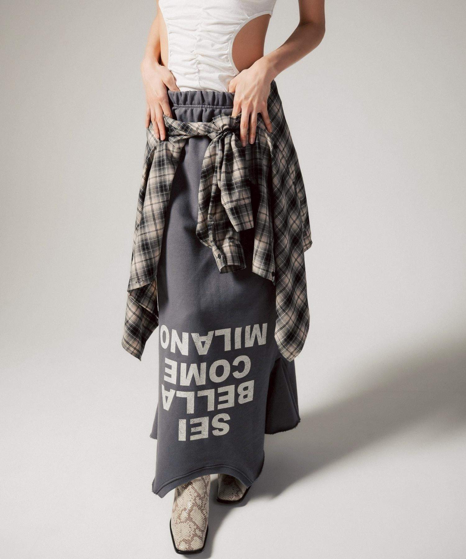 MITSUKI/ミツキ/ロゴ入りリメイク風スカート グレー