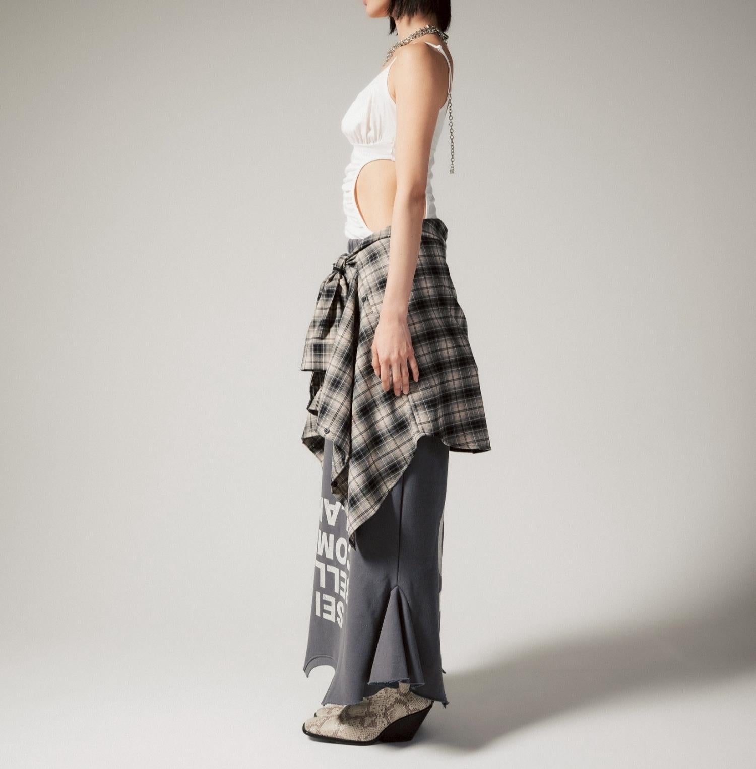 MITSUKI/ミツキ/ロゴ入りリメイク風スカート グレー