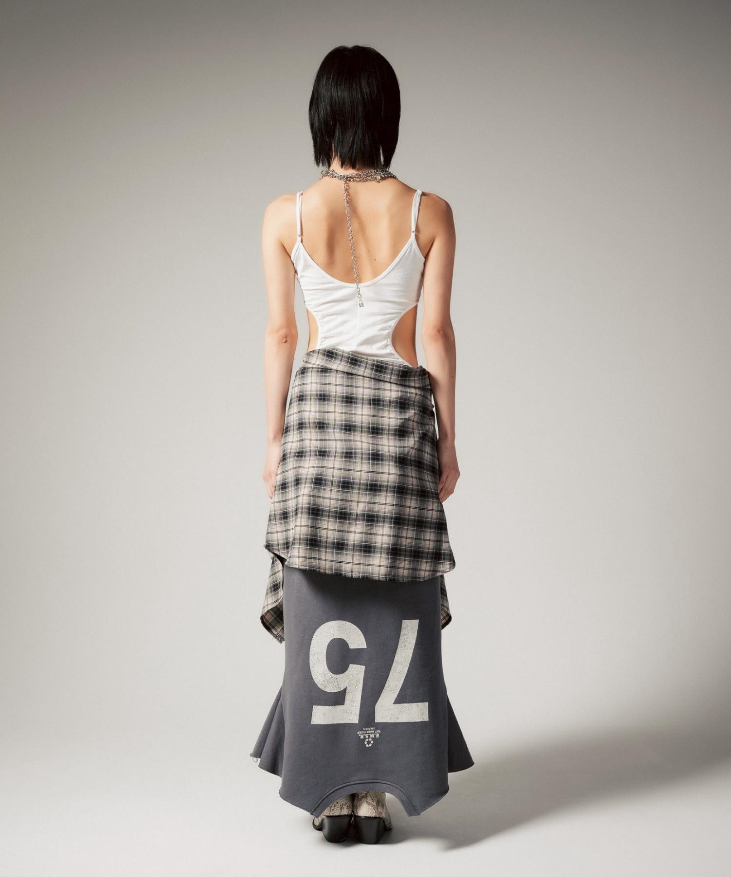 MITSUKI/ミツキ/ロゴ入りリメイク風スカート グレー