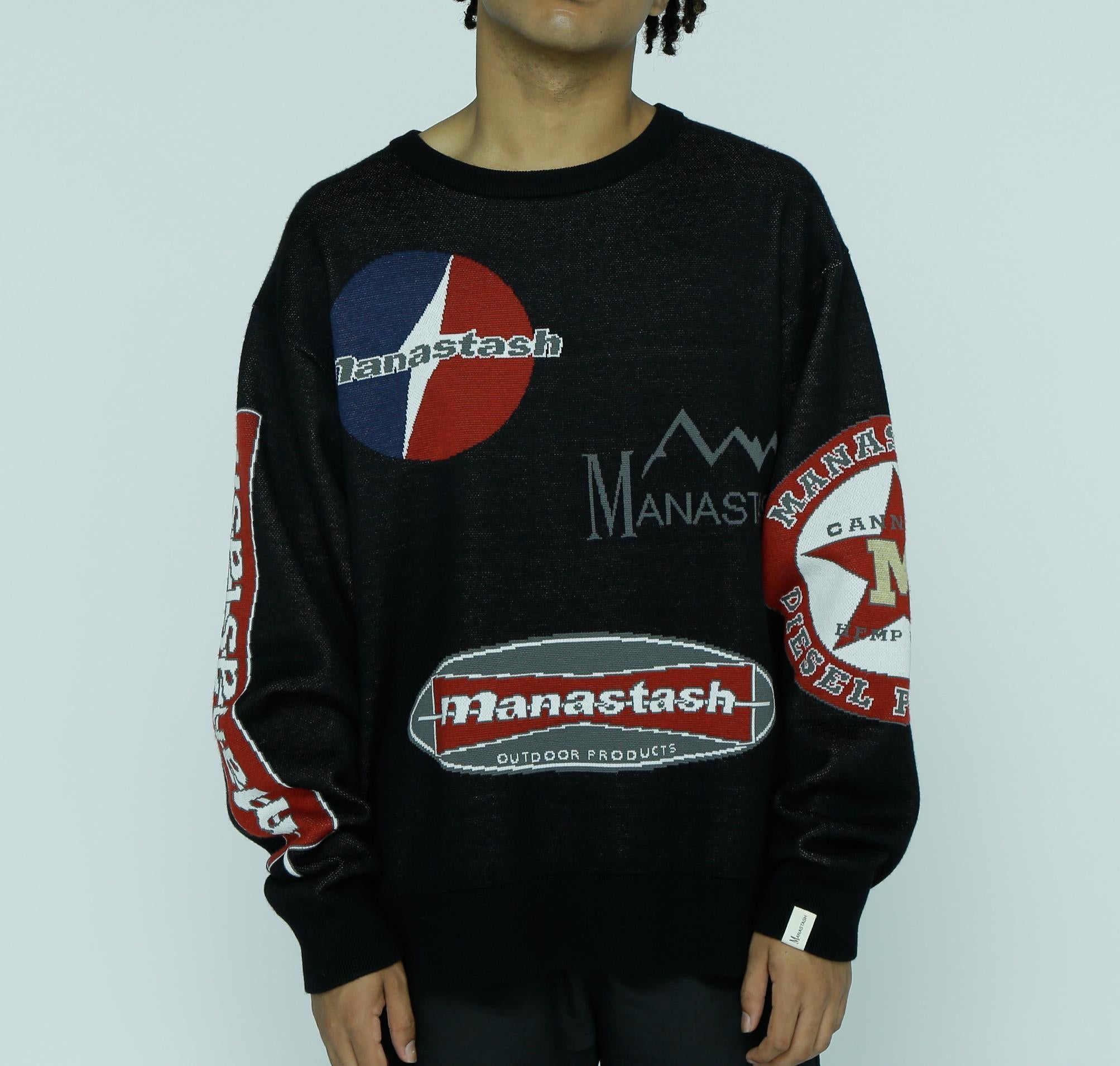 MANASTASH/MULTI CLASSIC LOGO CREWNECK KNIT ブラック