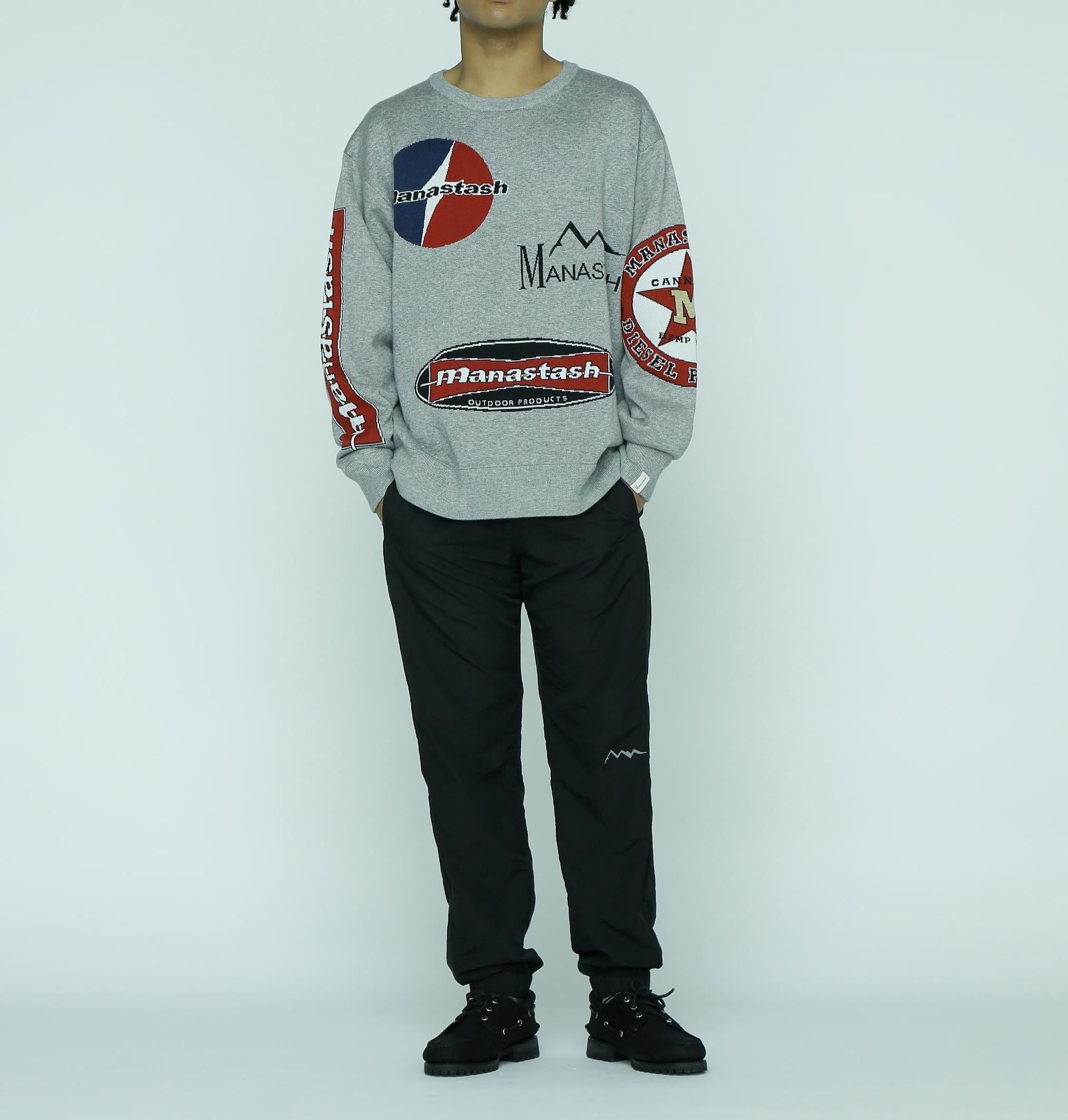 MANASTASH/MULTI CLASSIC LOGO CREWNECK KNIT グレー