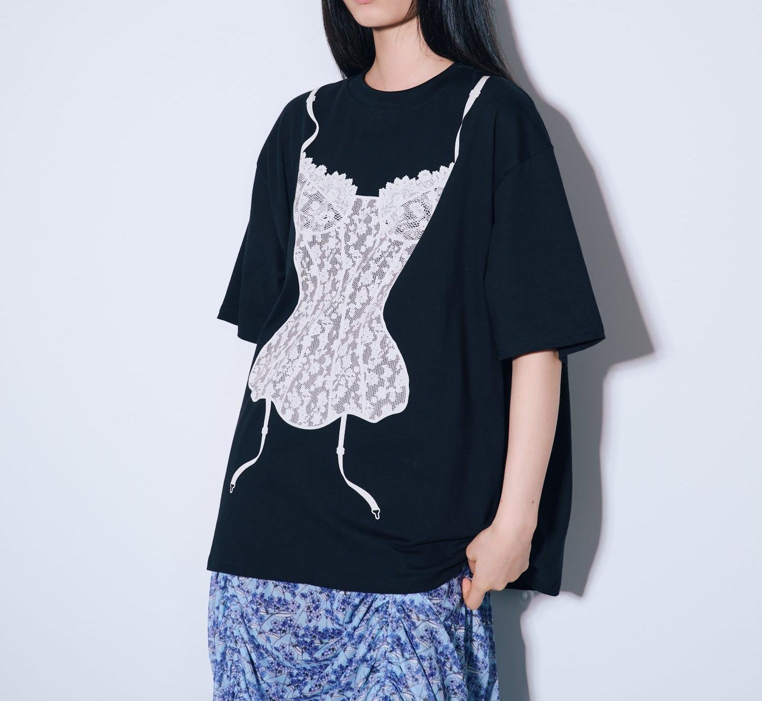 ANNA SUI NYC/アナ スイ エヌワイシー/ランジェリープリントBIG Tシャツ ブラック
