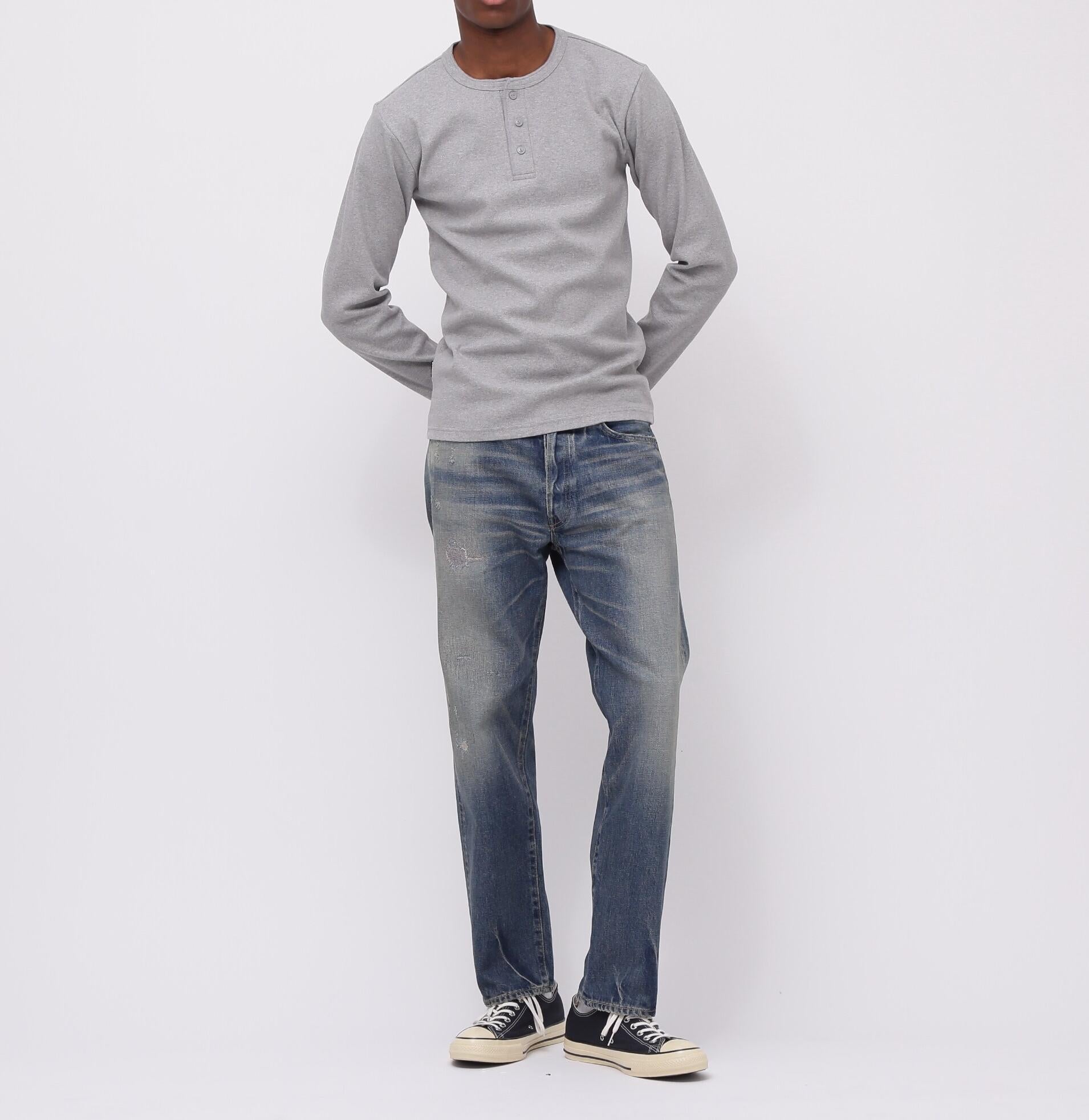 《DAILY/デイリー》>IR L/S HENLEY NECK T-SHI>T/リブ 長袖 ヘンリーネック Tシャツ デイリーウェア グレー