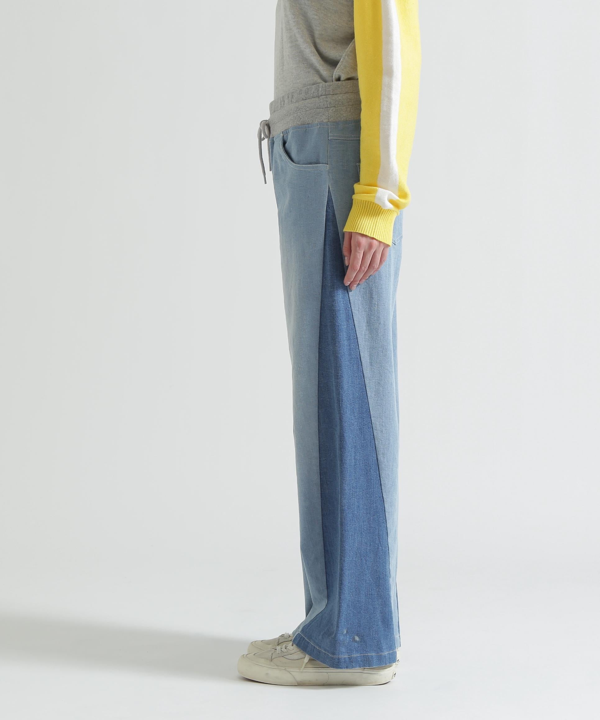 WAIST RIB COLOR BLOCKED DENIM PANTS ウォッシュユーズド9