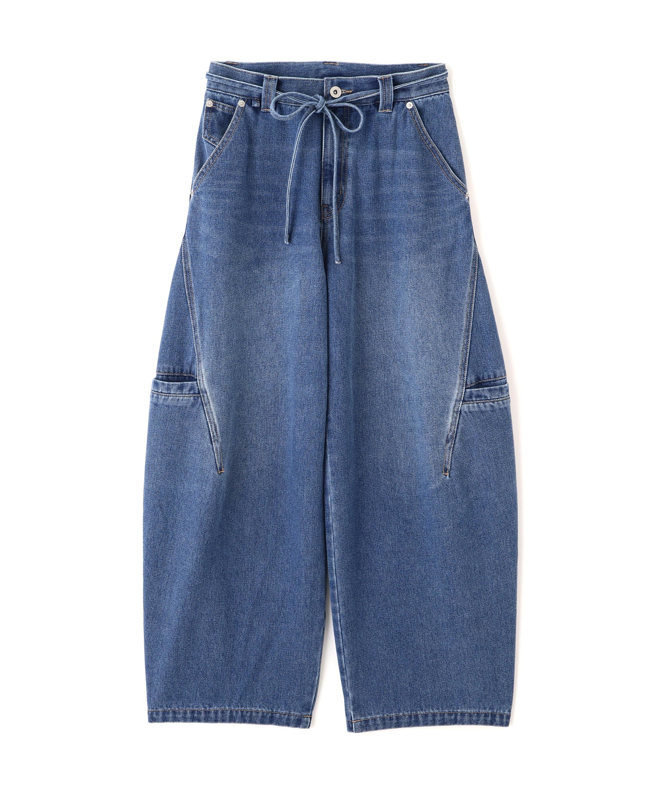 サイドポケットコクーンデニムパンツ ライトインディゴオーバーダイ1