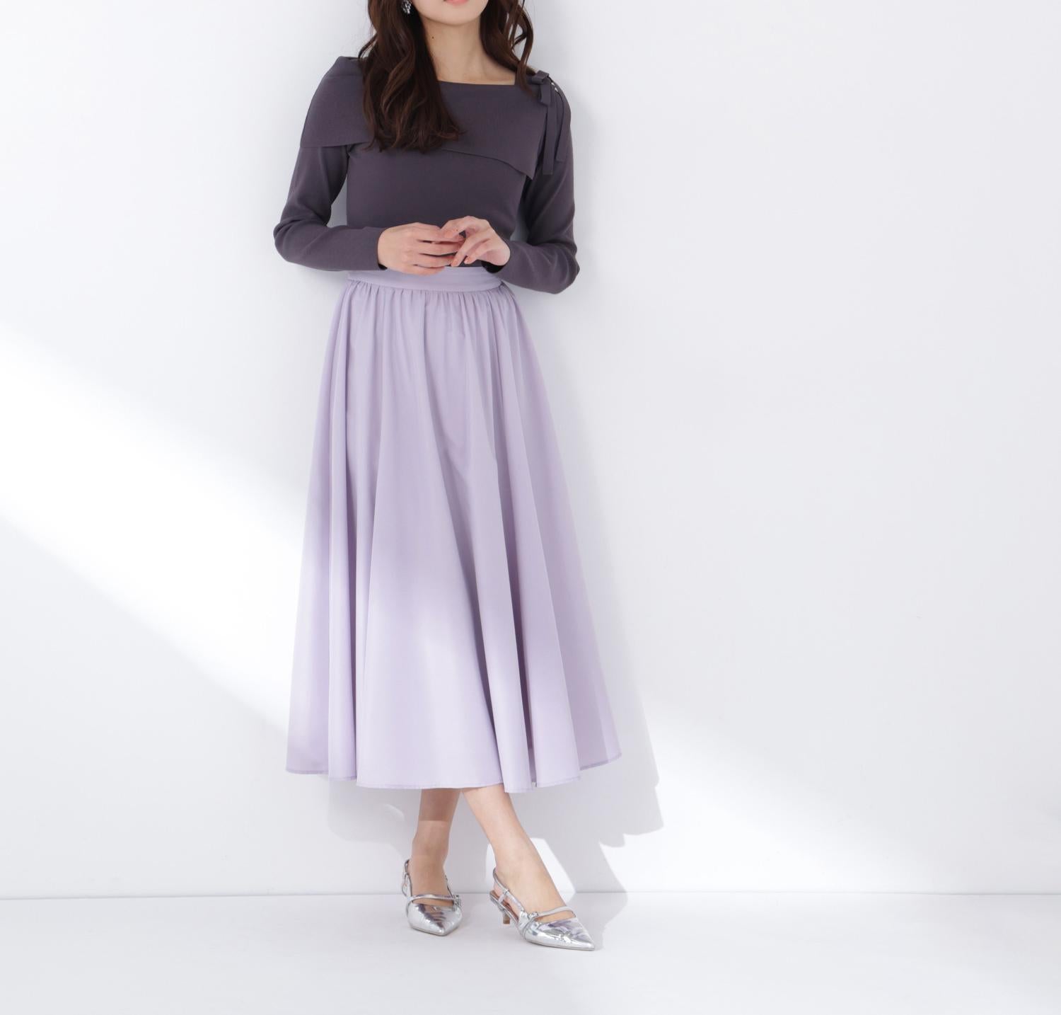 ふんわり春風フレアスカート ラベンダー