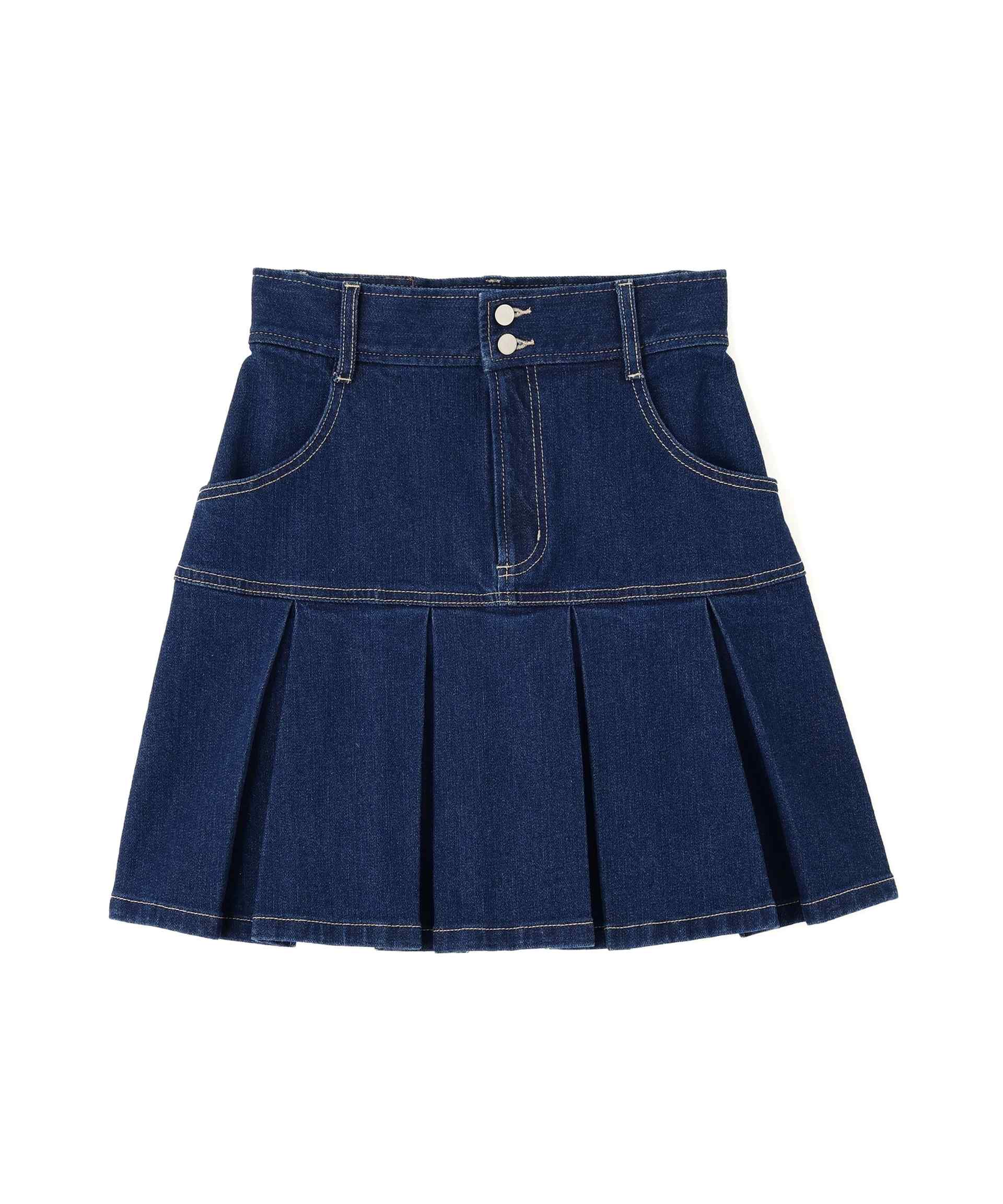 ボックスプリーツデニムミニスカート インディゴ
