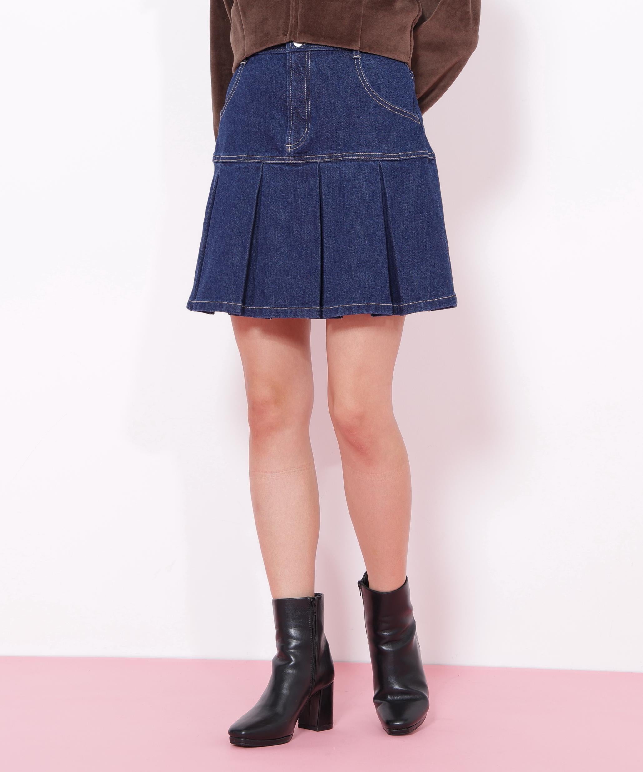 ボックスプリーツデニムミニスカート インディゴ