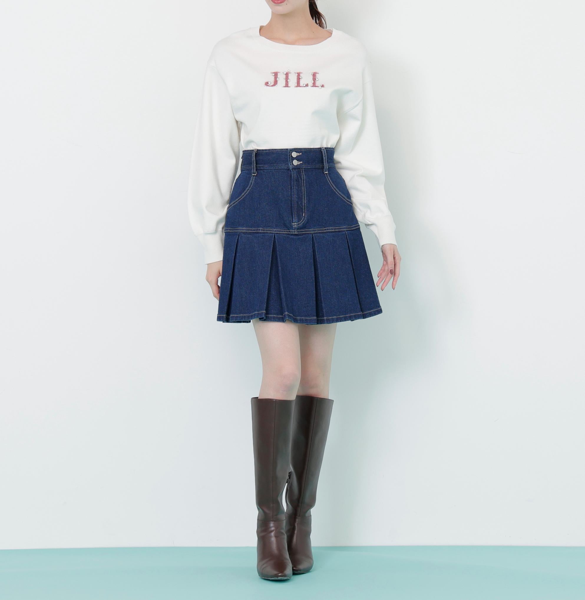 ボックスプリーツデニムミニスカート インディゴ