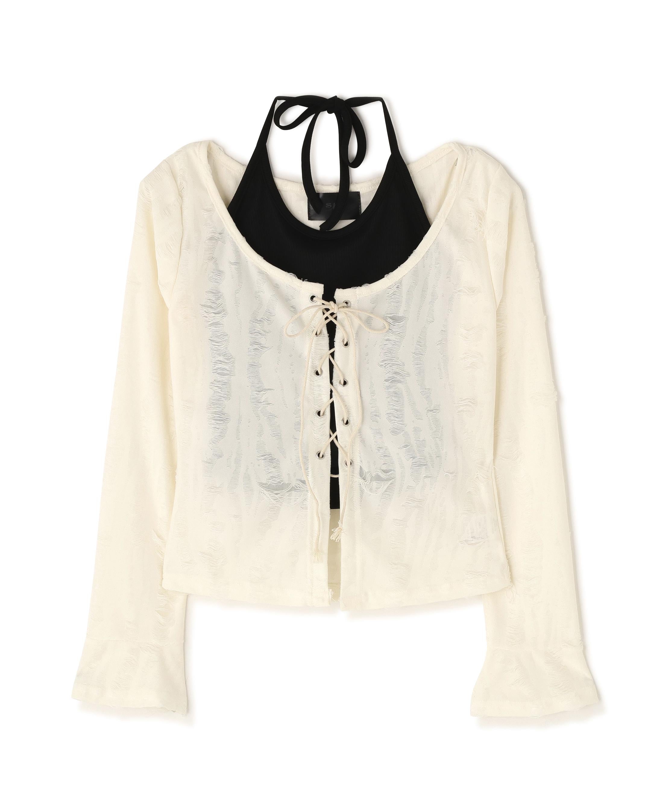 SIS/エスアイエス/Damage Cardigan ホワイト