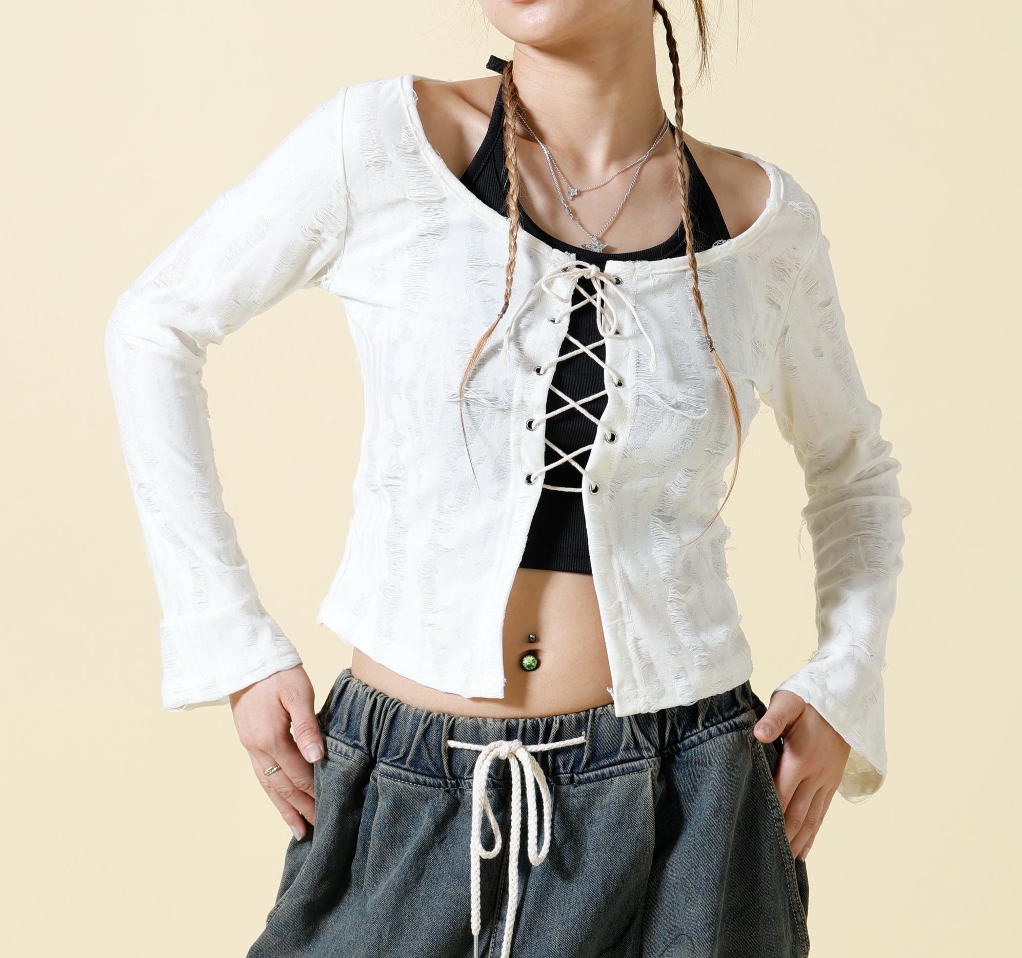 SIS/エスアイエス/Damage Cardigan ホワイト